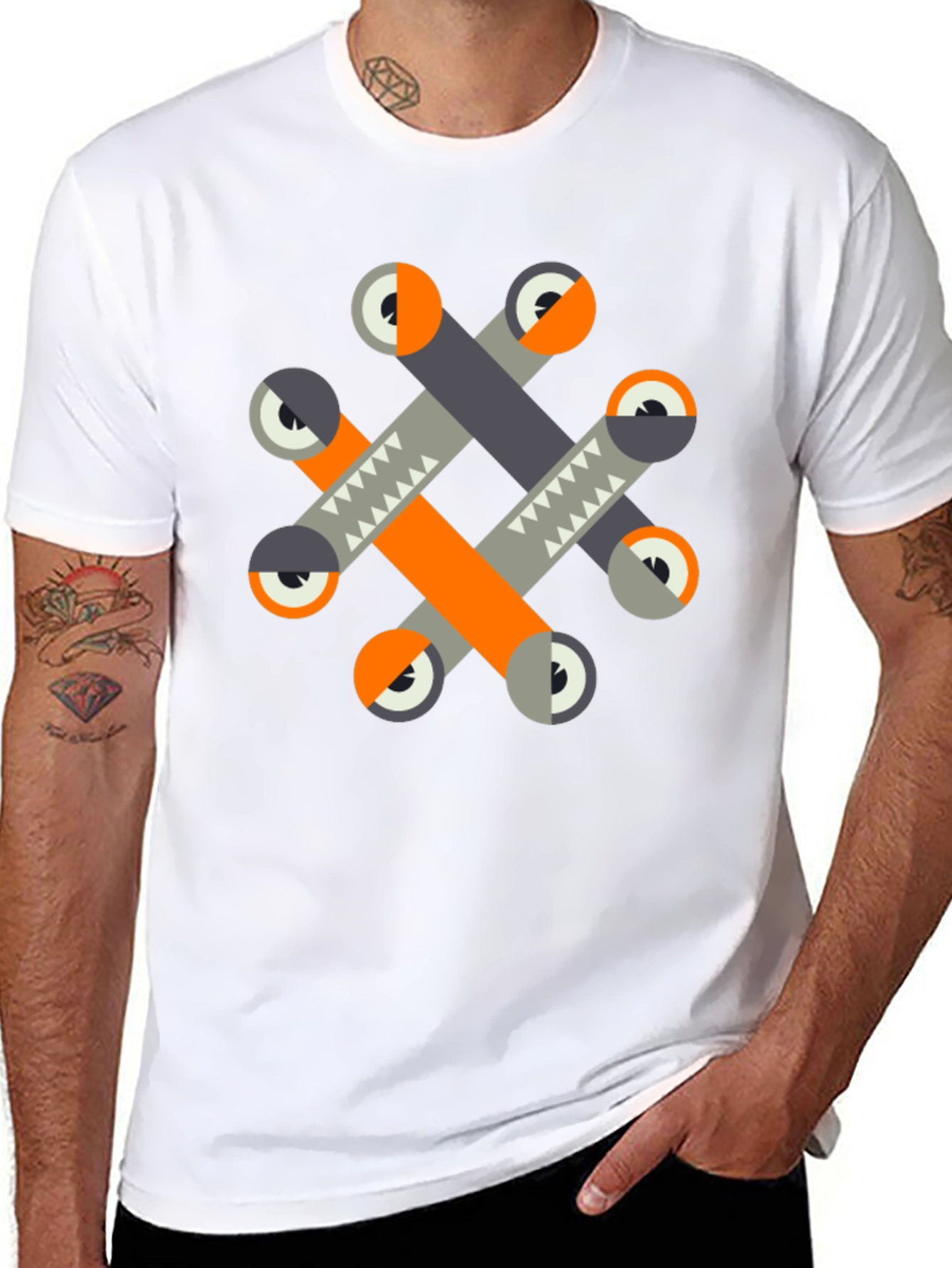 Geometric Eye Pattern Black Graphic Tee