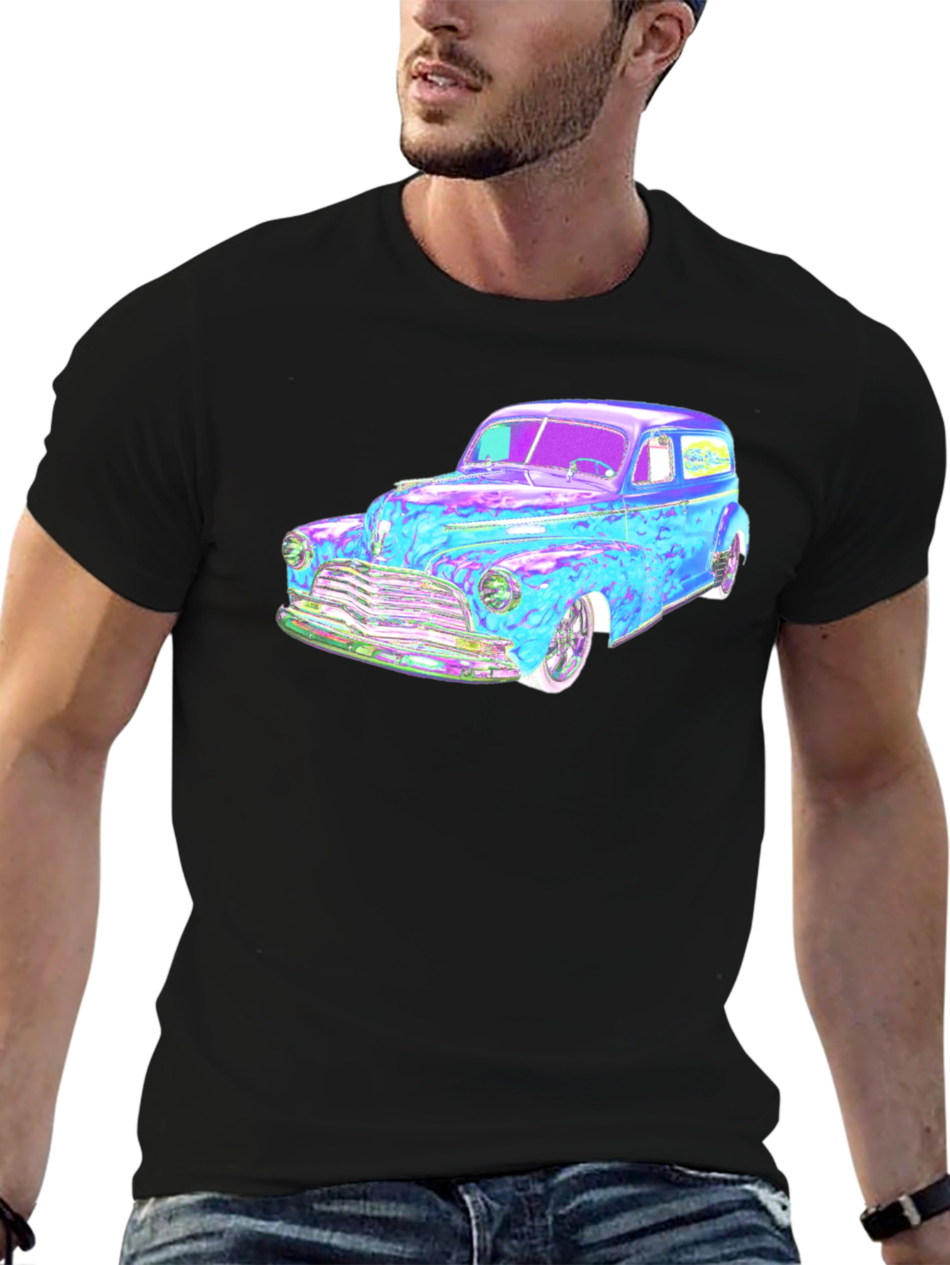Classic Car Graphic Tee - Black Cotton Blend