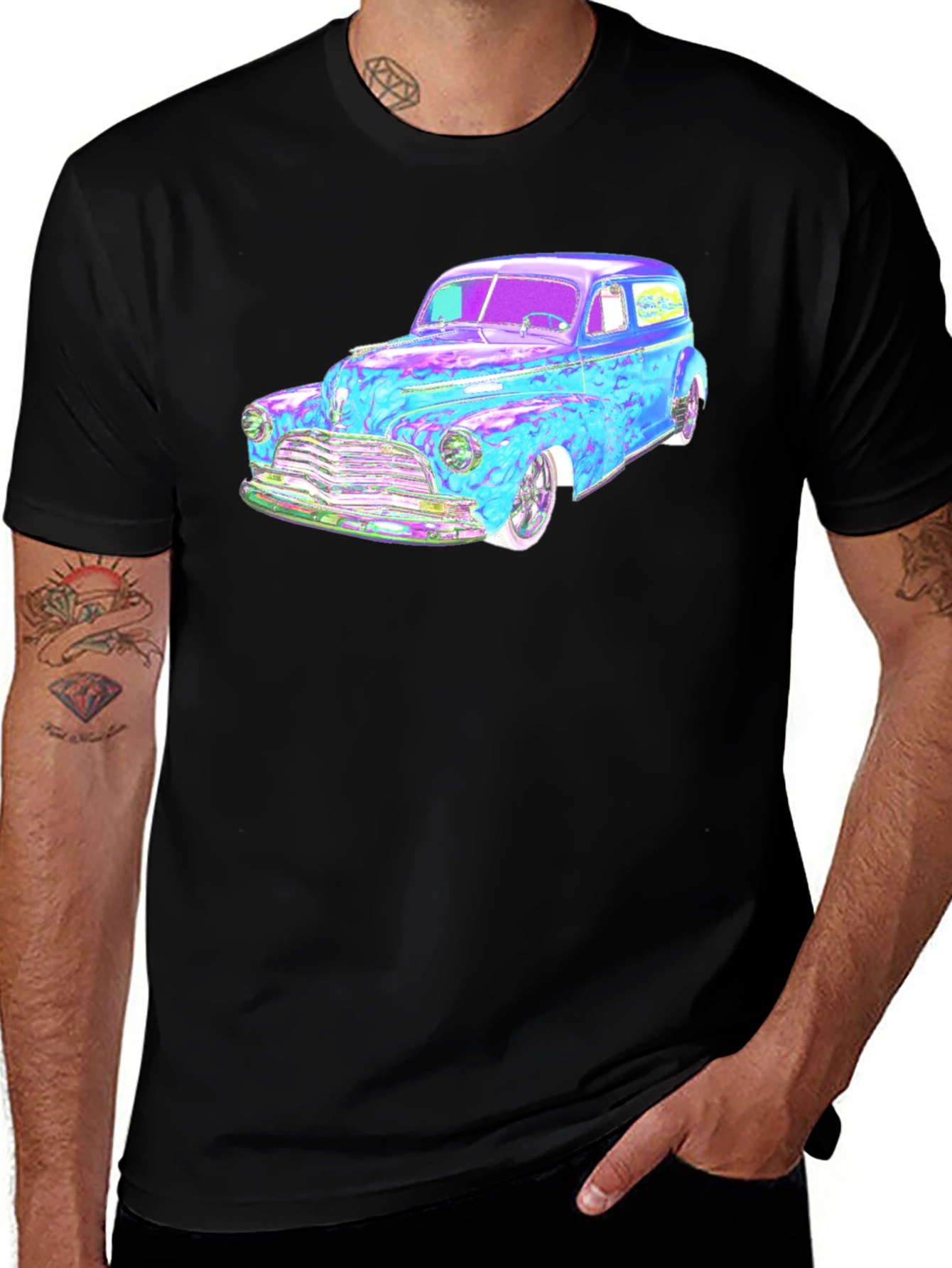 Classic Car Graphic Tee - Black Cotton Blend