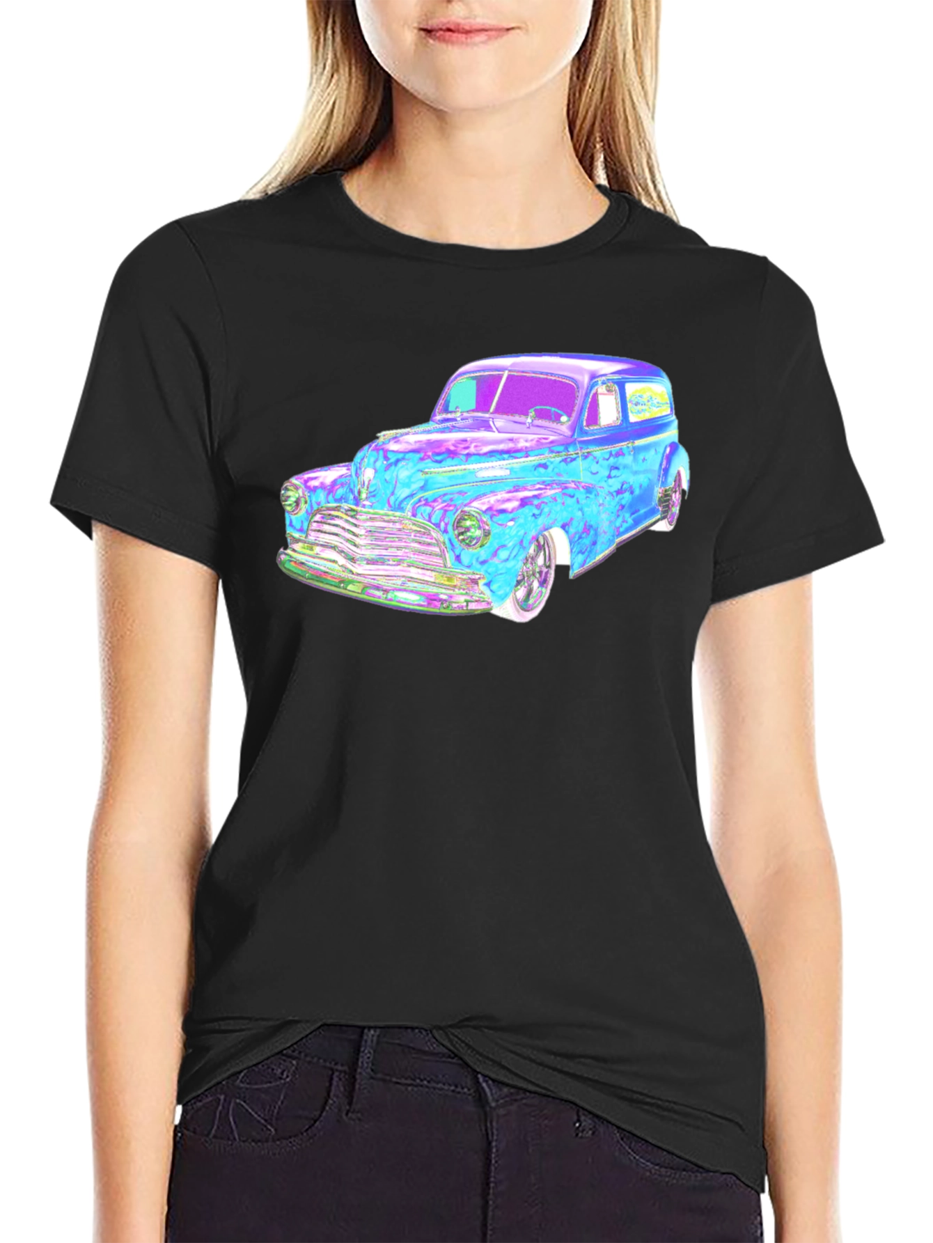 Classic Car Graphic Tee - Black Cotton Blend