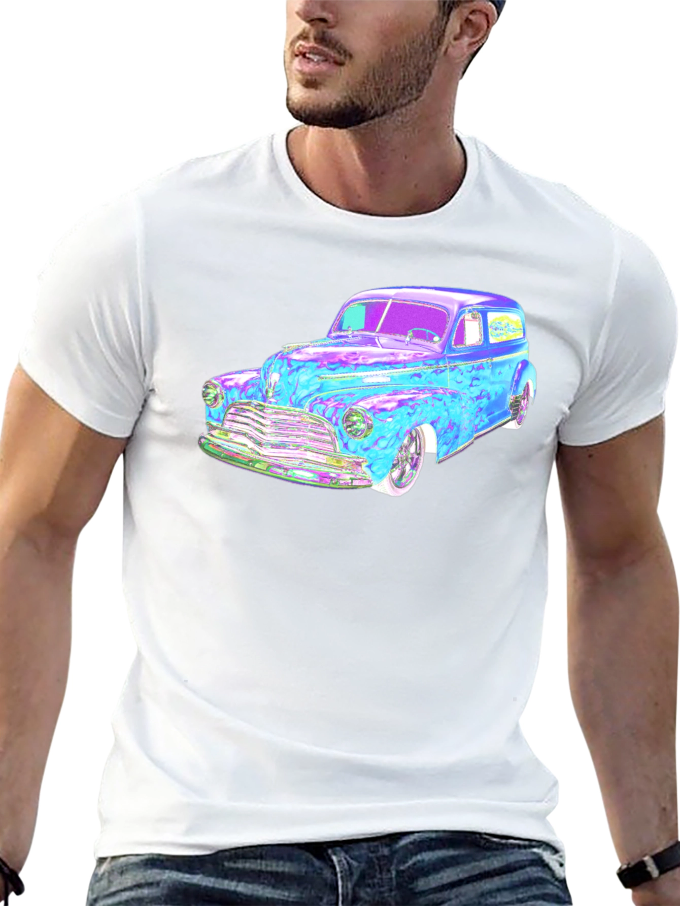 Classic Car Graphic Tee - Black Cotton Blend