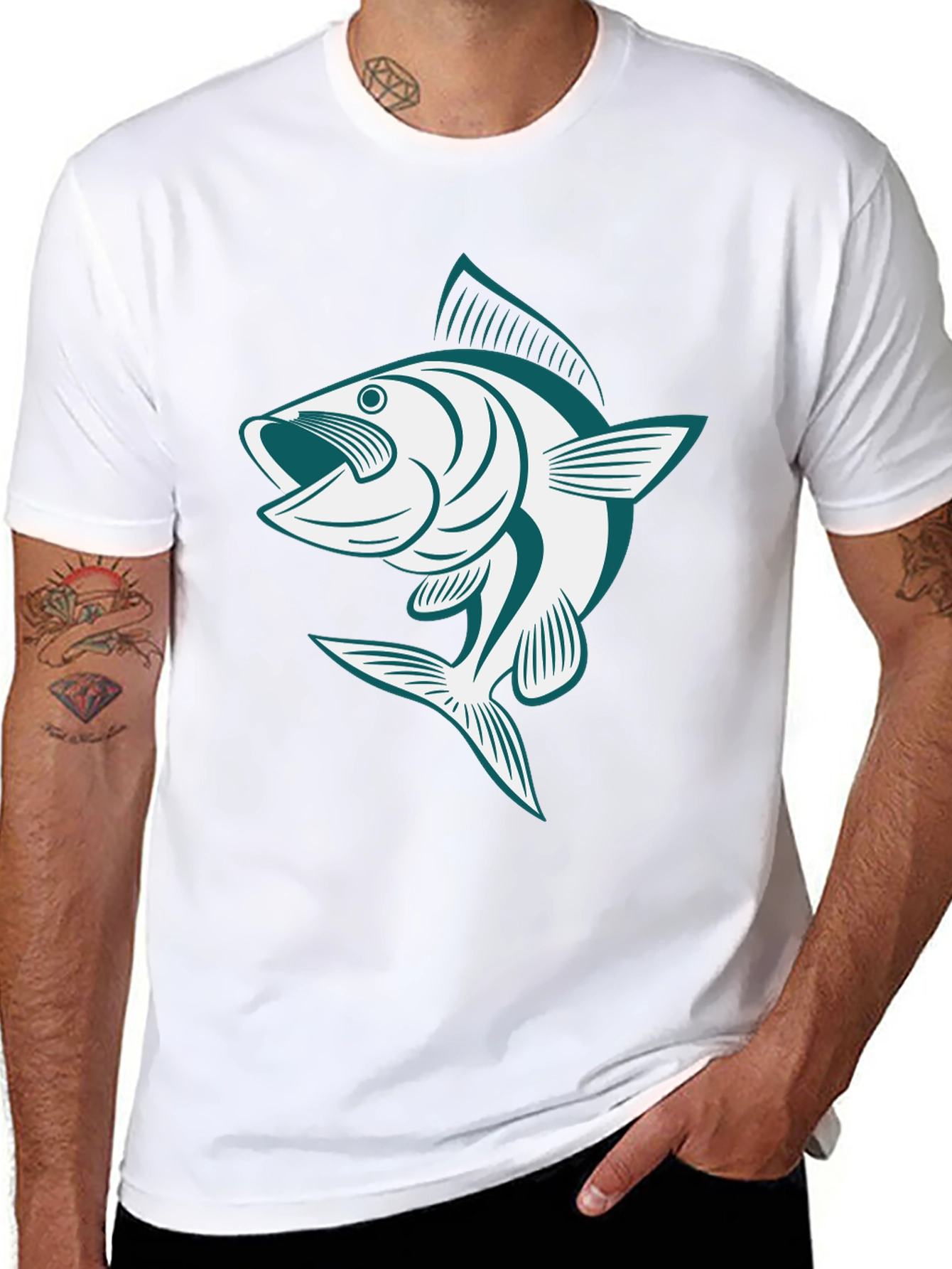 Bass Fish Graphic Tee - Black Casual Cotton Shirt