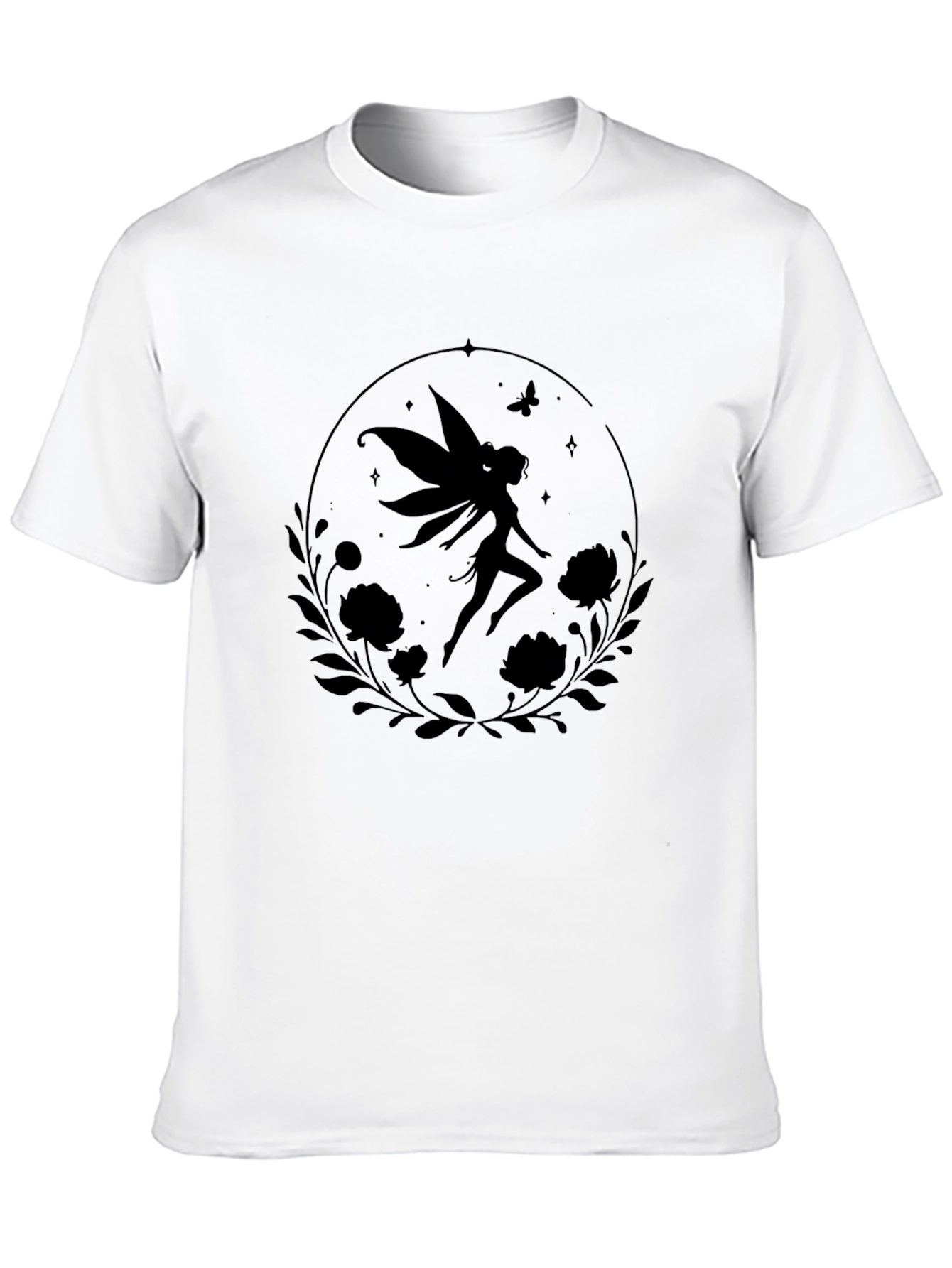 Fairy Silhouette Graphic Tee - Black Cotton Blend