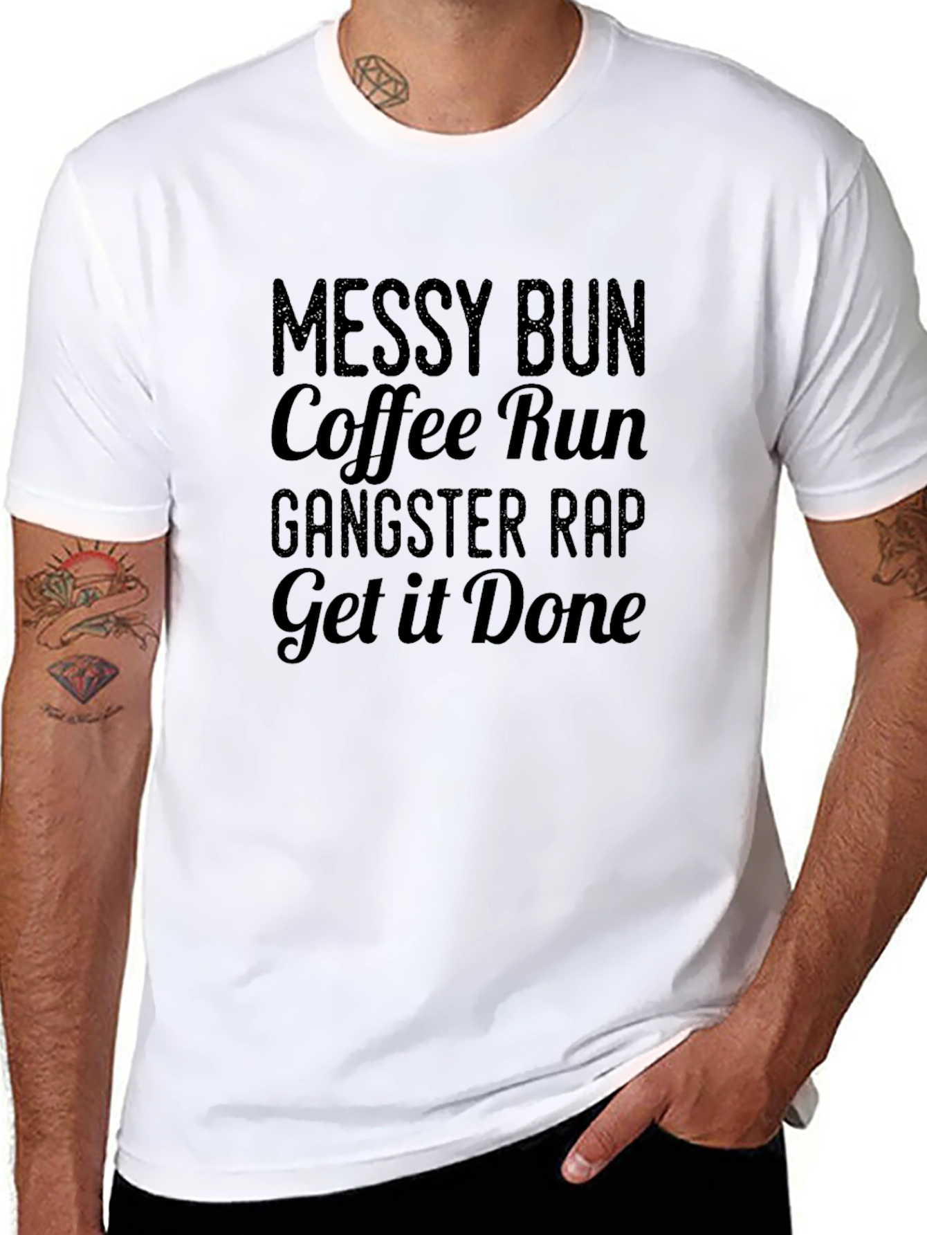 Messy Bun Coffee Run T-Shirt - Black Graphic Tee