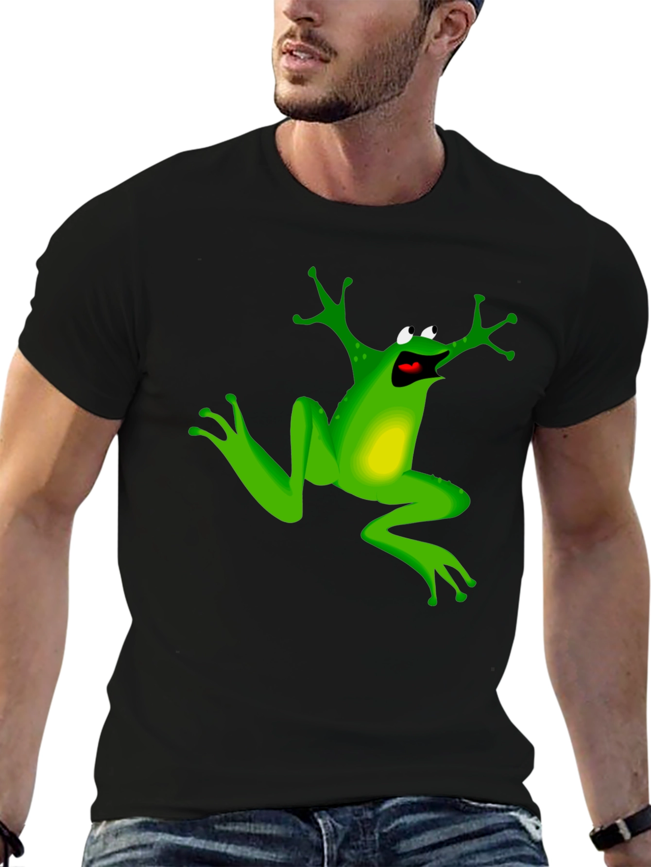 Frog Cartoon Graphic Print Black T-Shirt