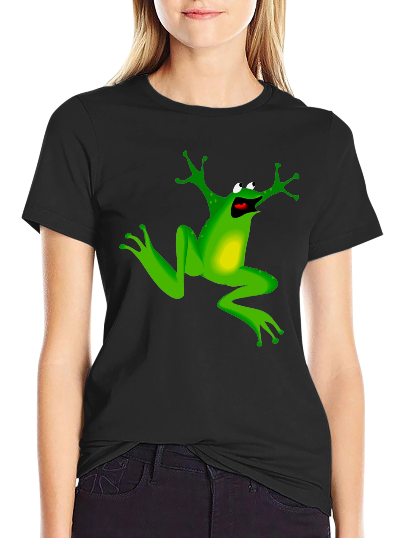 Frog Cartoon Graphic Print Black T-Shirt