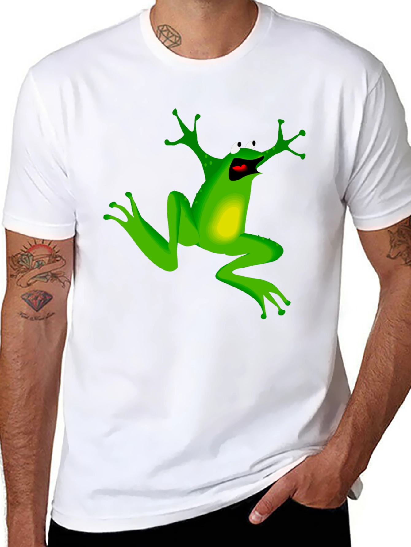Frog Cartoon Graphic Print Black T-Shirt