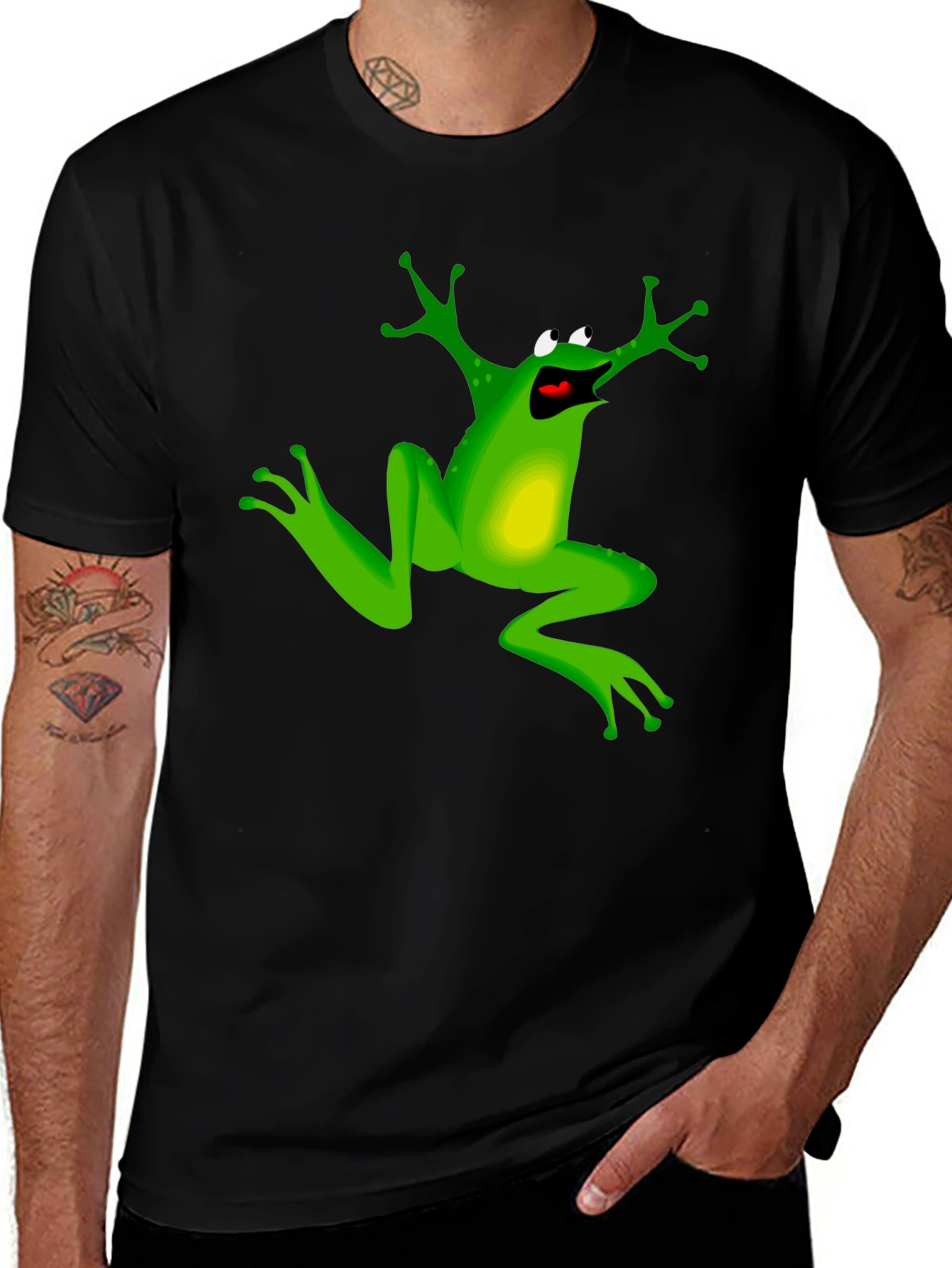 Frog Cartoon Graphic Print Black T-Shirt