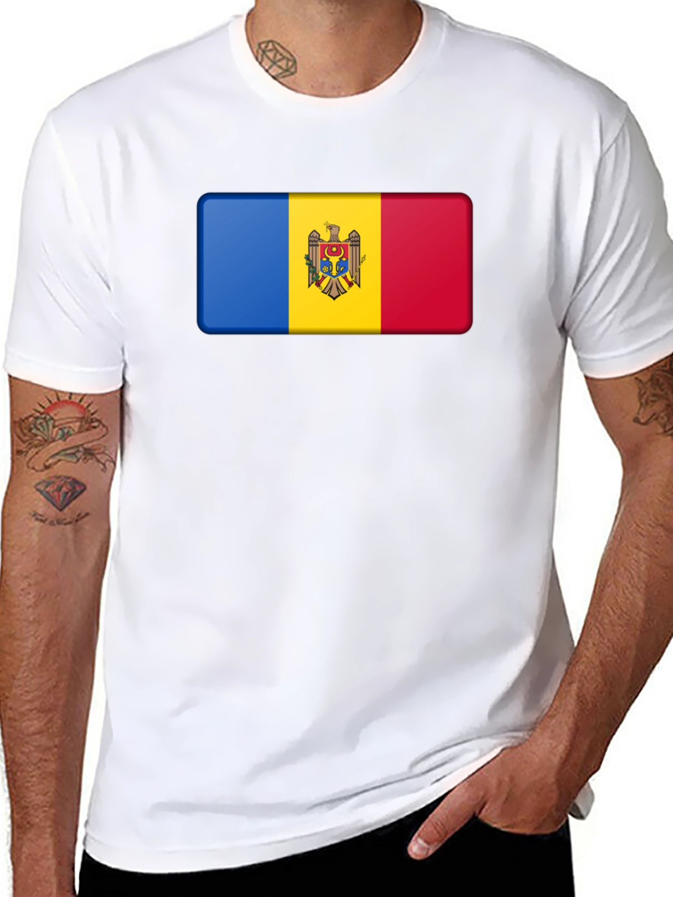 Moldova Flag T-Shirt - Black Cotton Tee