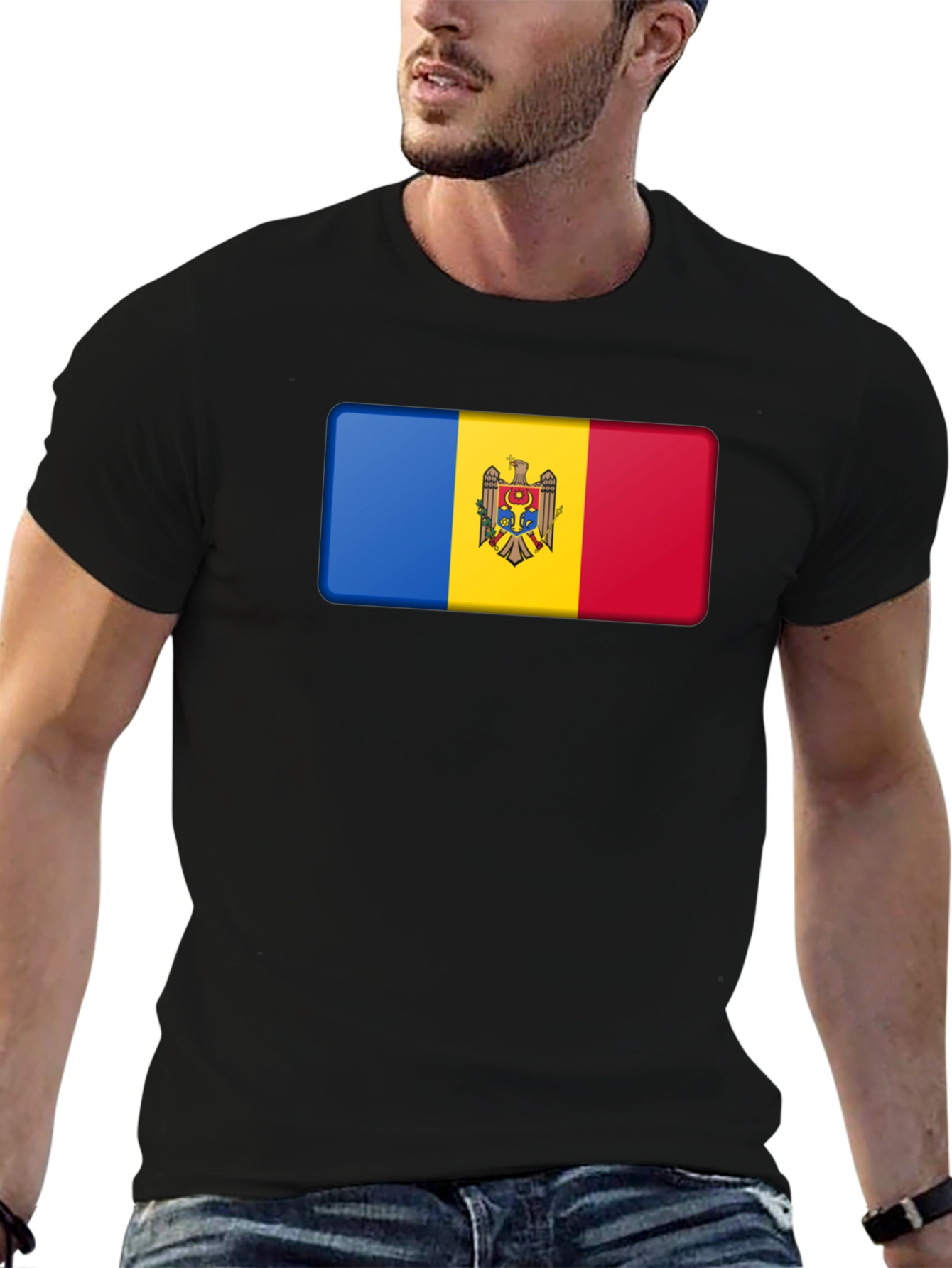 Moldova Flag T-Shirt - Black Cotton Tee