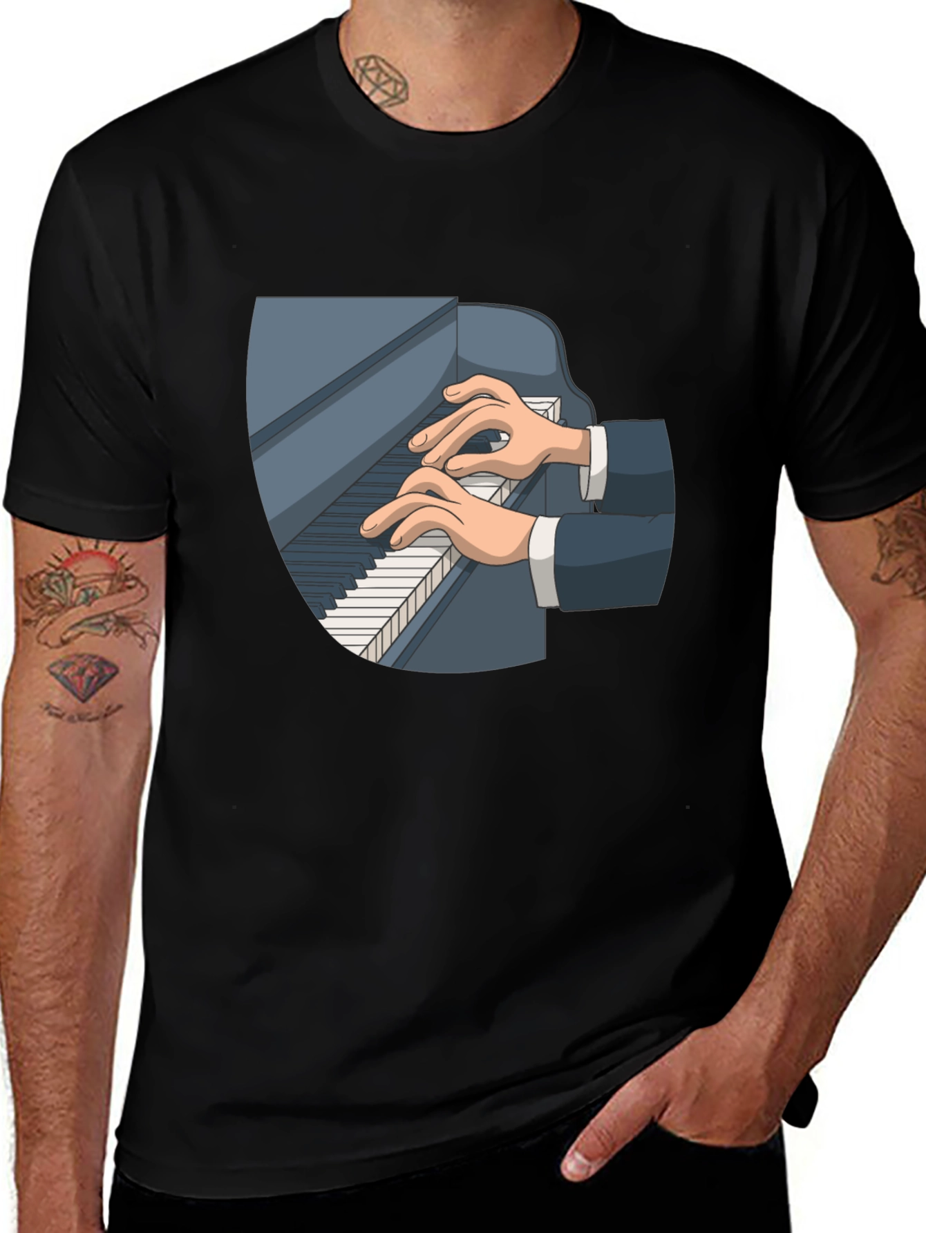 Piano Player Graphic Tee - Classic Black Cotton T-Shirt