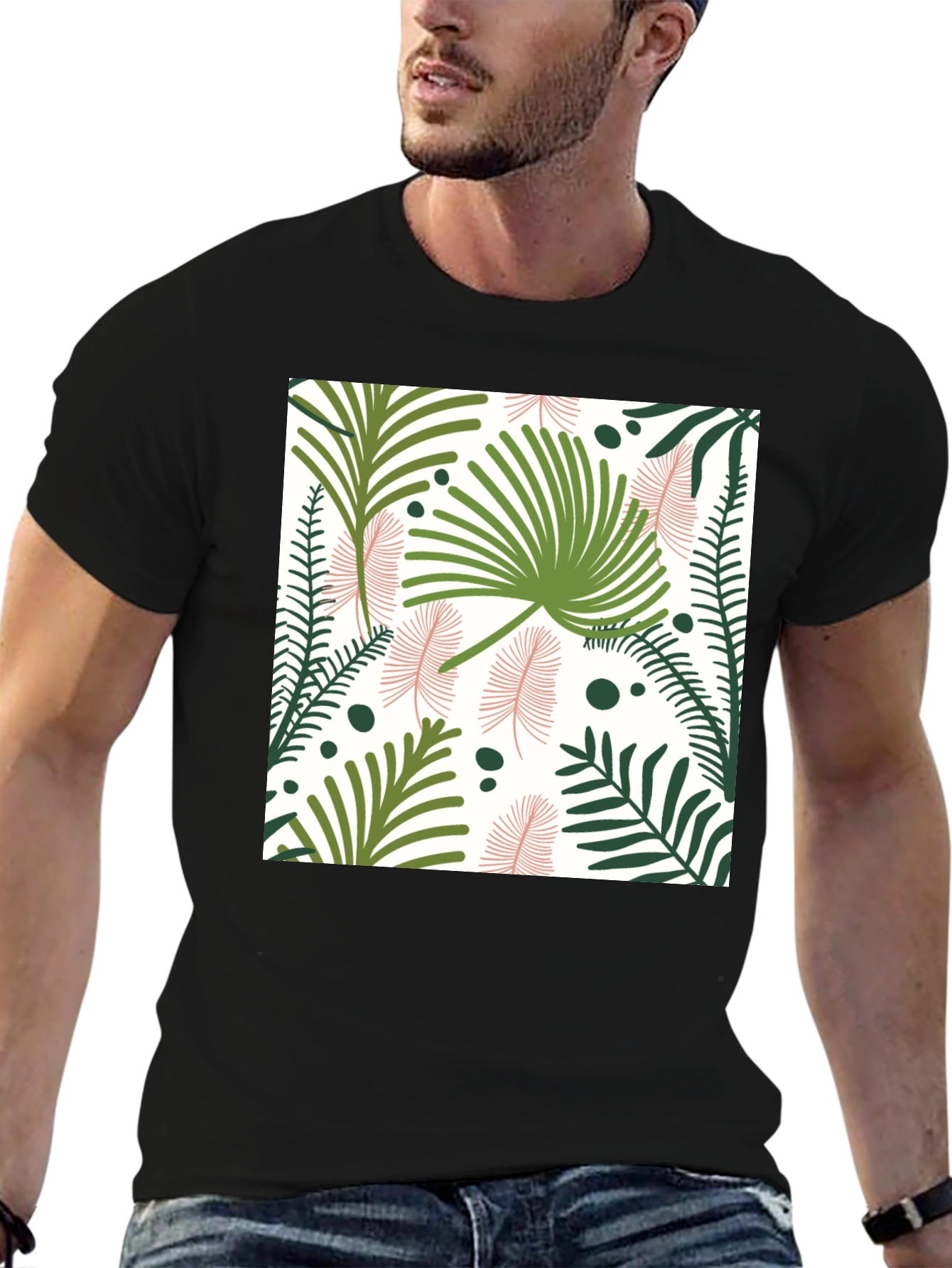 Tropical Print Black T-Shirt