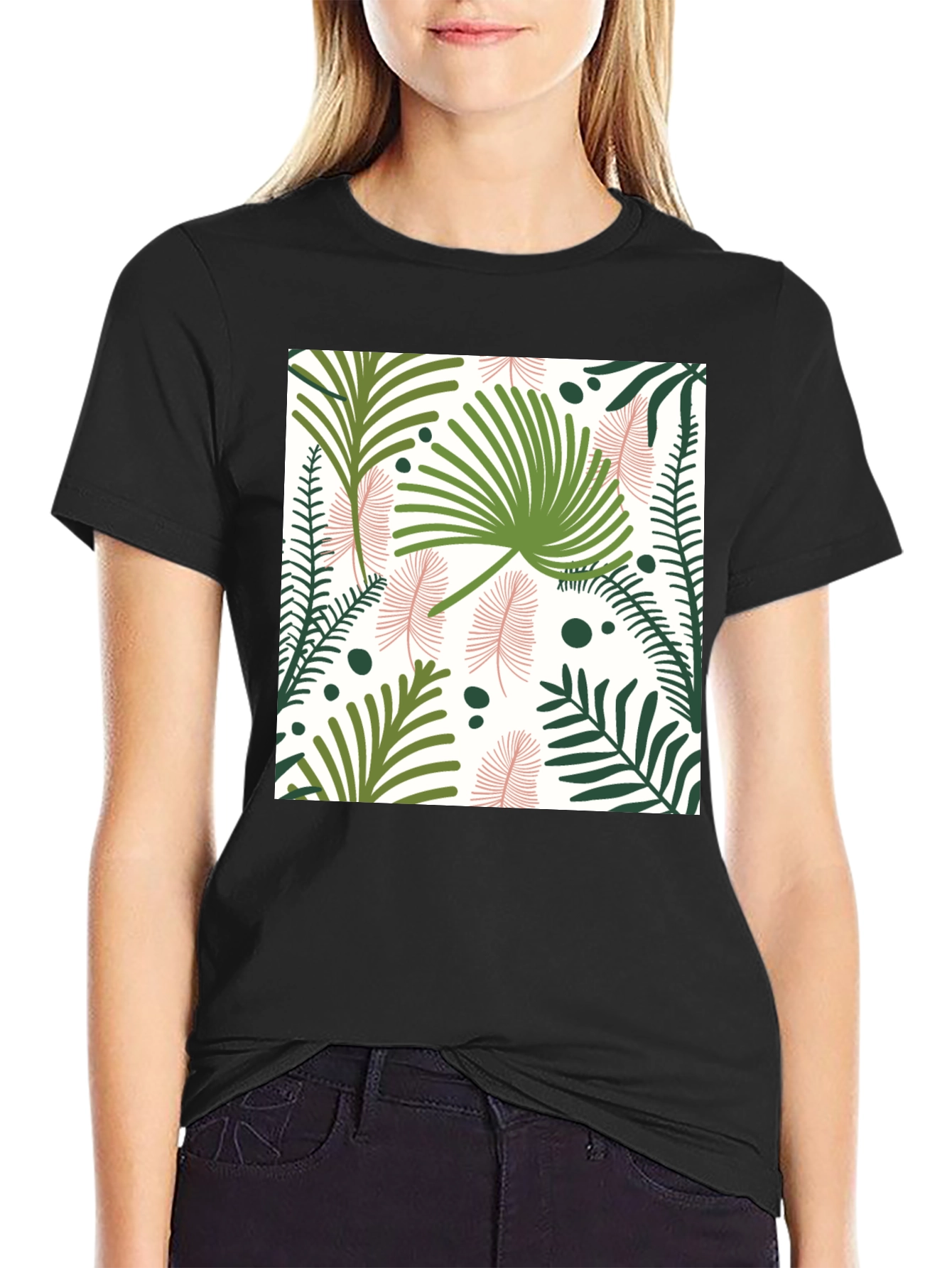 Tropical Print Black T-Shirt