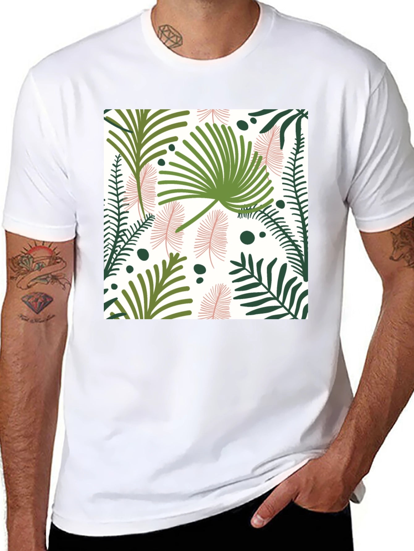 Tropical Print Black T-Shirt