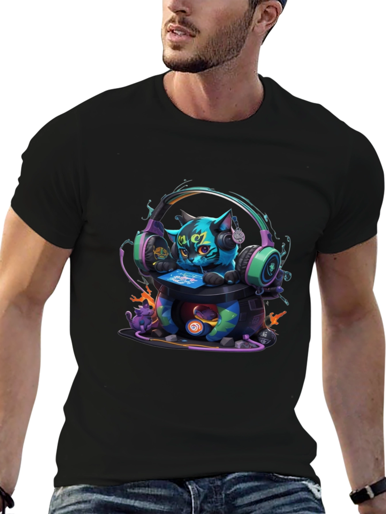 Gamer Cat Graphic T-Shirt - Cool Headphone Design