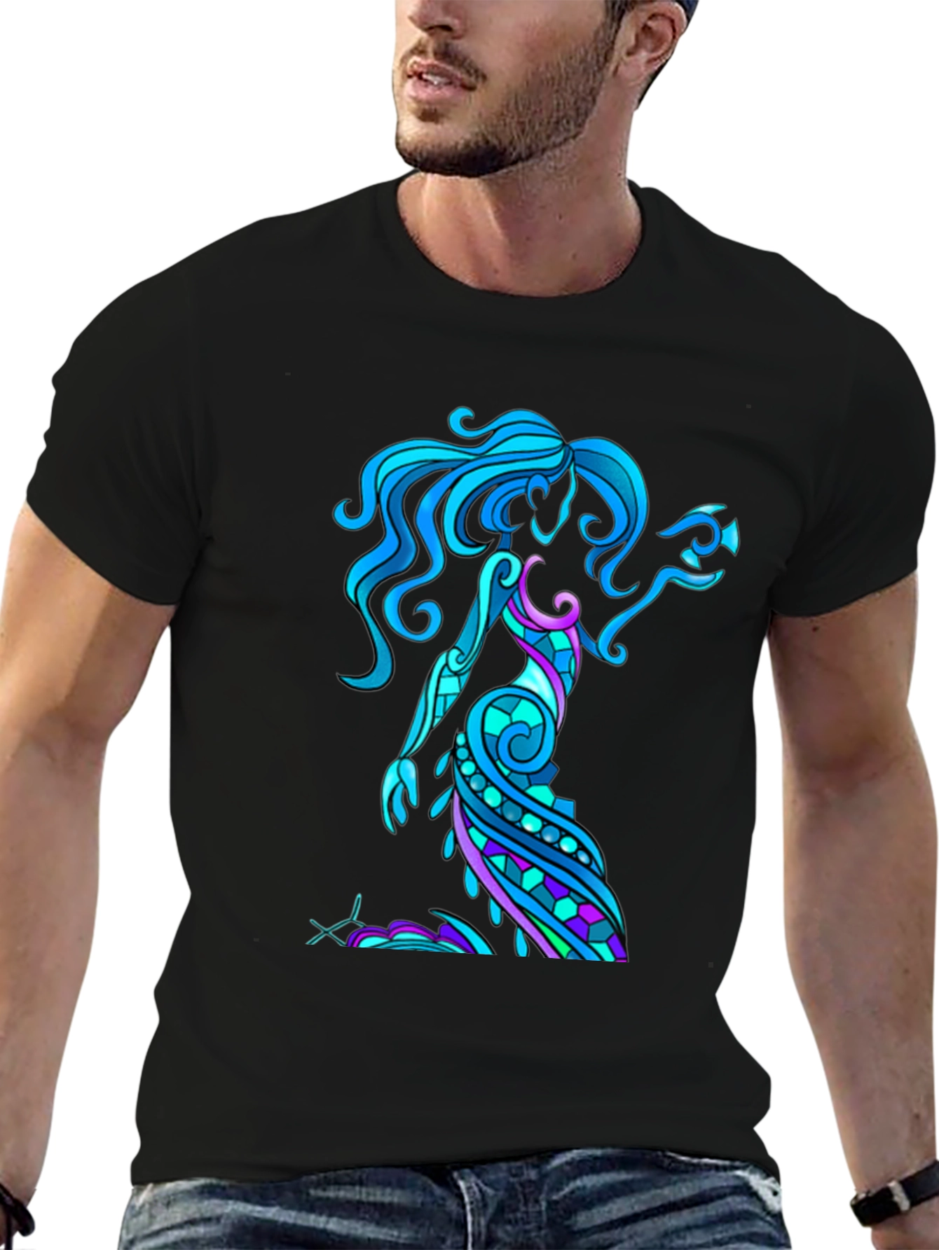 Aquarius Zodiac Art Black T-Shirt