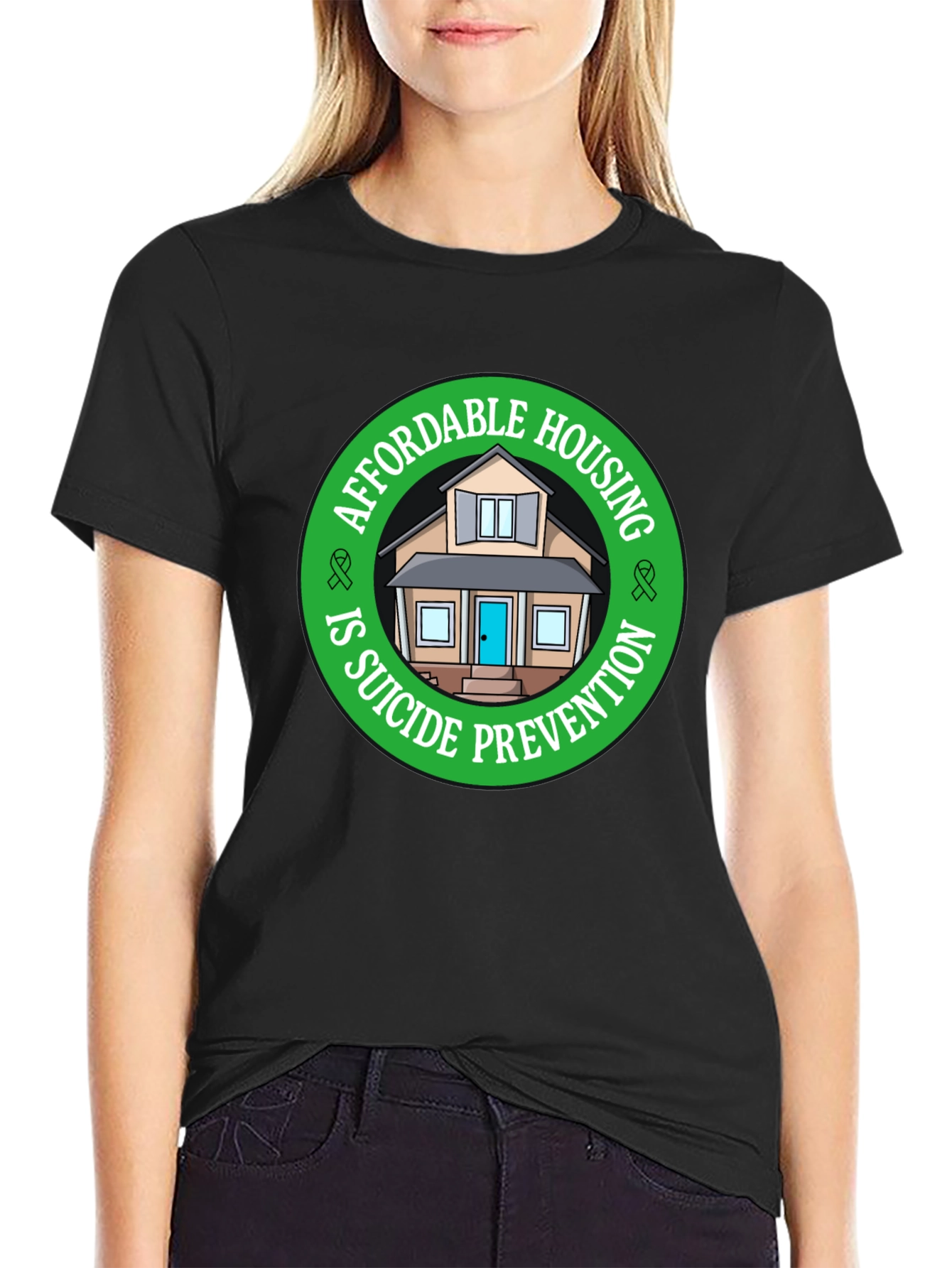 Affordable Housing Suicide Prevention Black T-Shirt