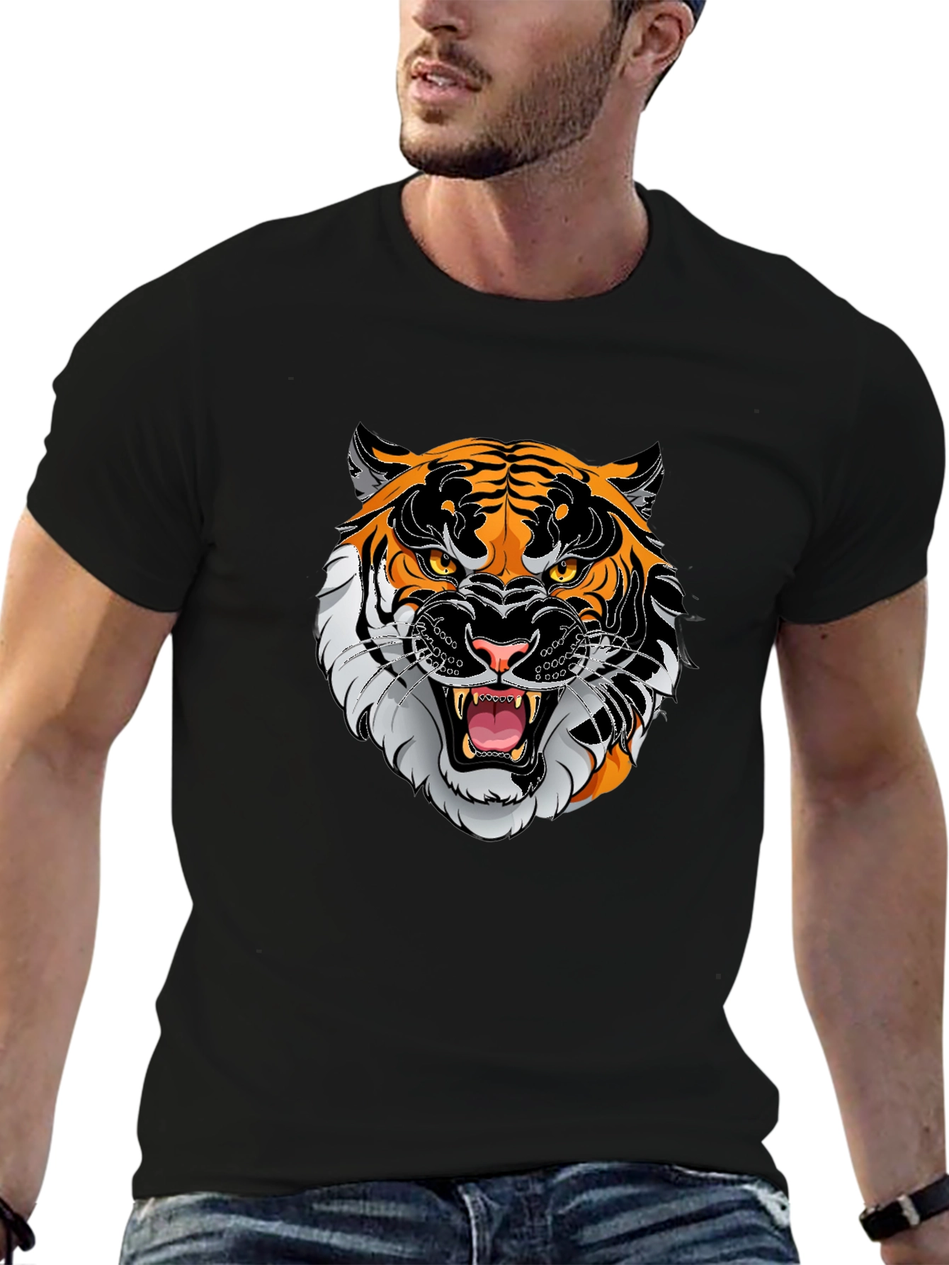 Tiger Graphic Print Black T-Shirt