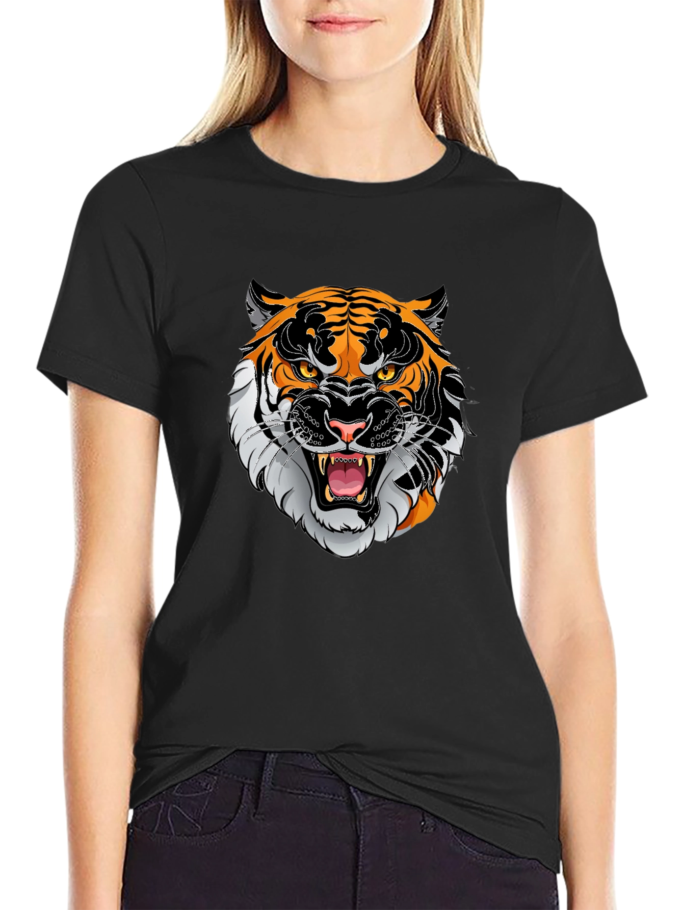 Tiger Graphic Print Black T-Shirt