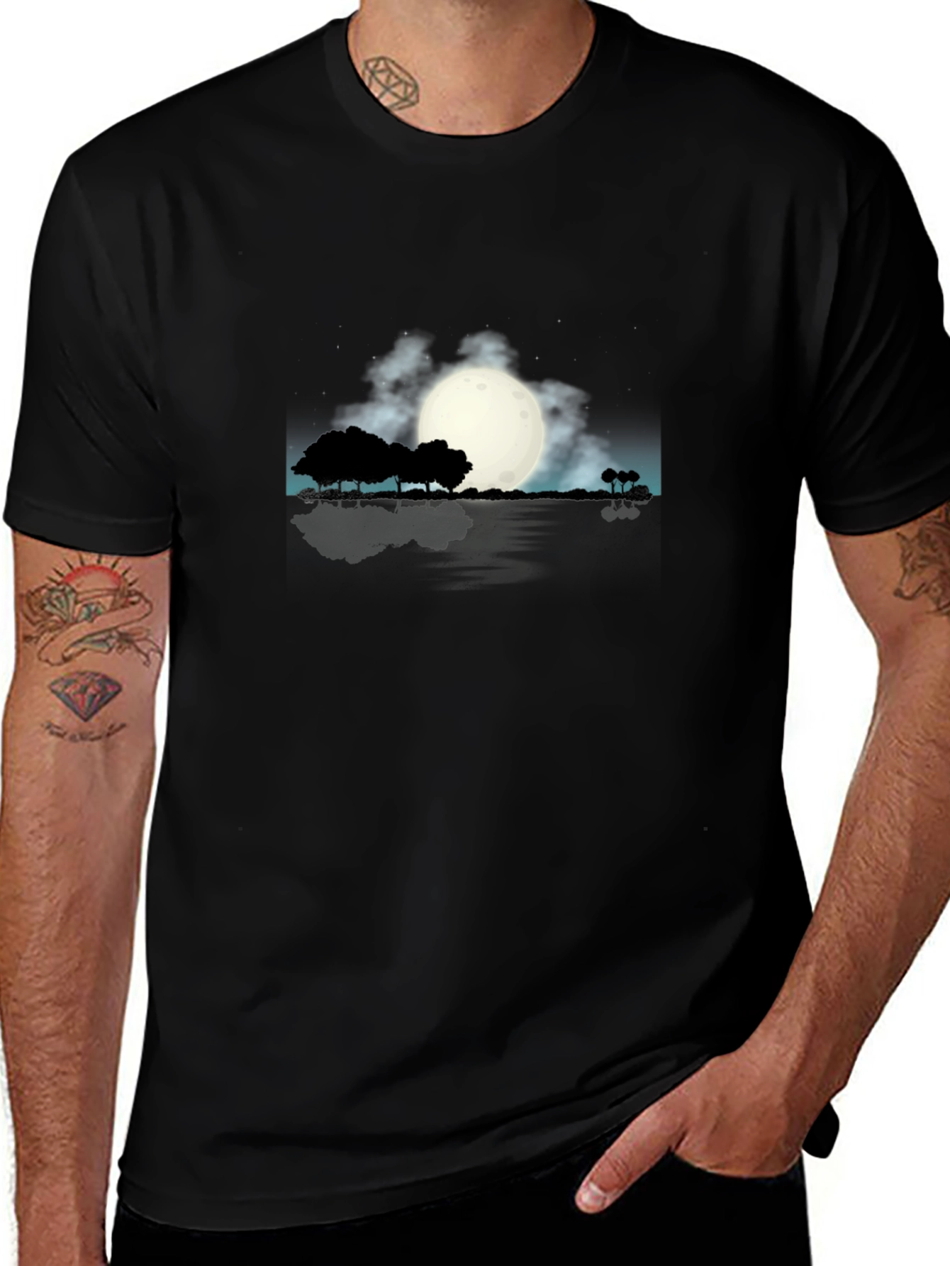 Moonlit Nightscape Graphic Tee - Soft Cotton Comfort
