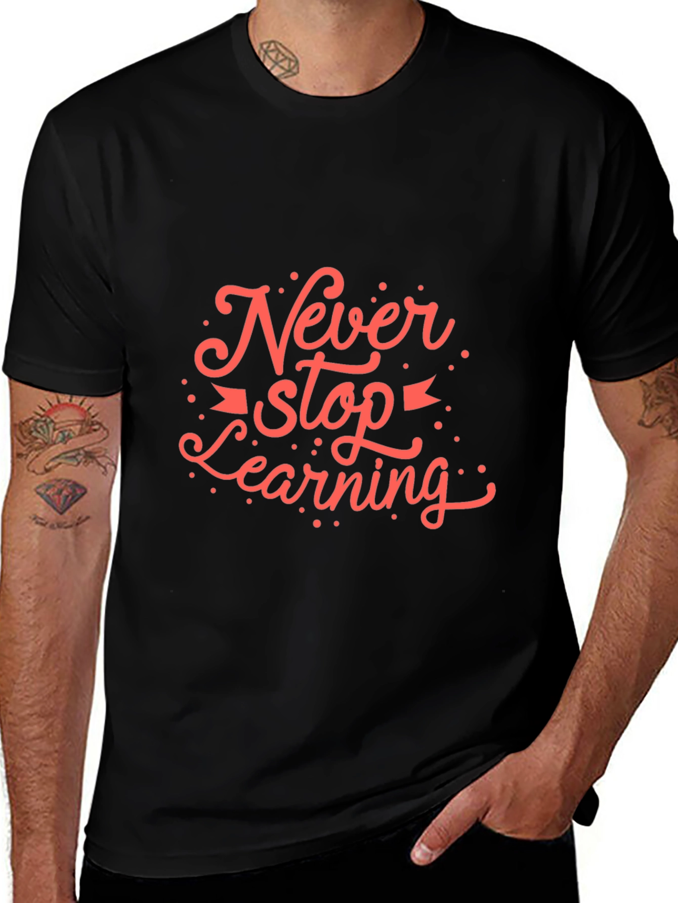 Never Stop Learning Graphic T-Shirt - Black