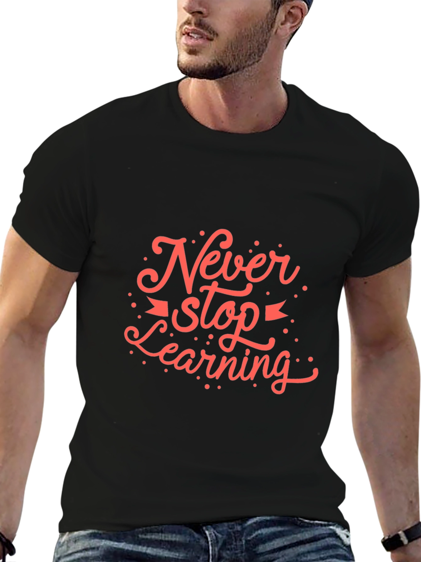Never Stop Learning Graphic T-Shirt - Black