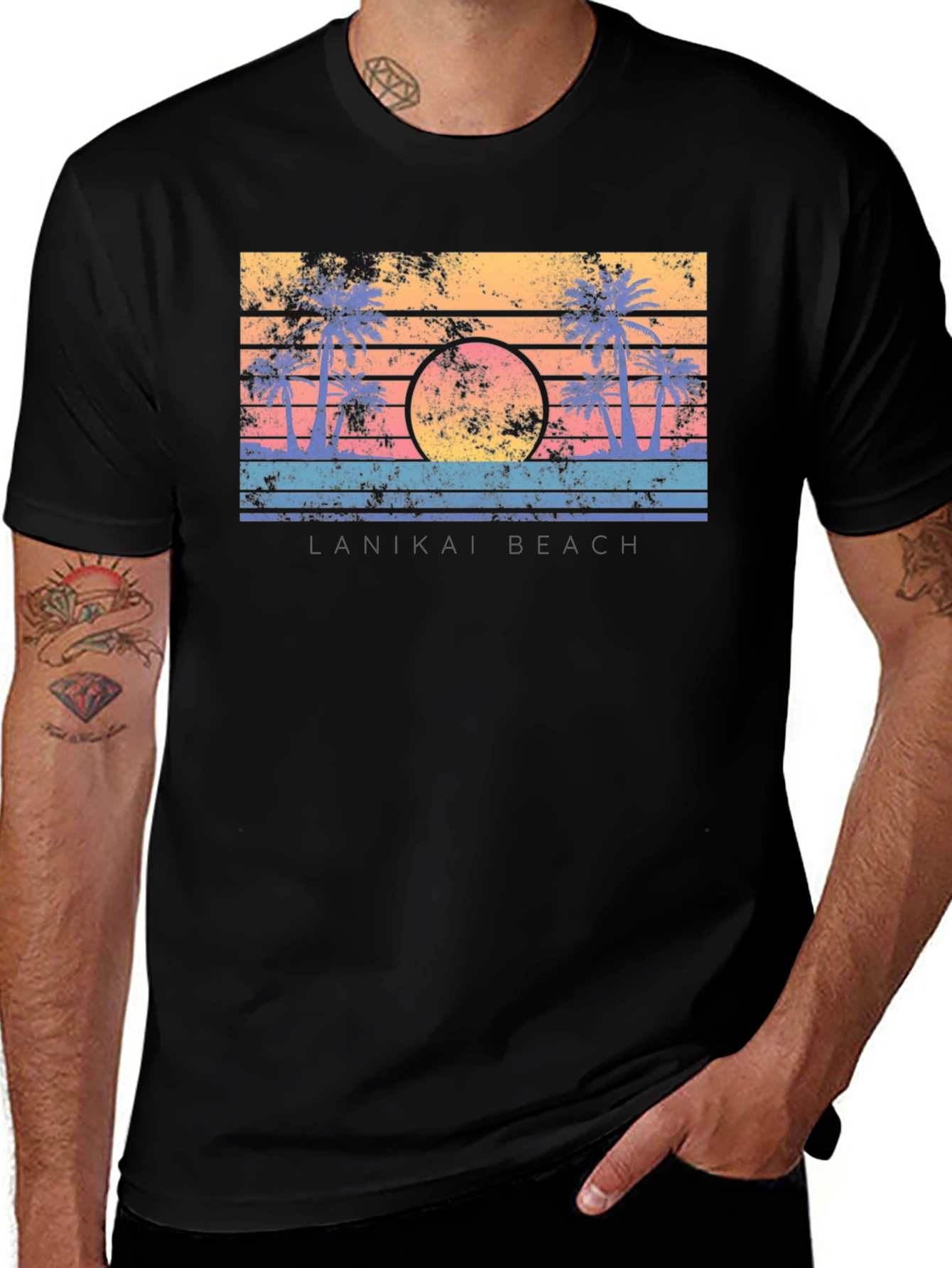 Lanikai Beach Retro Sunset T-Shirt