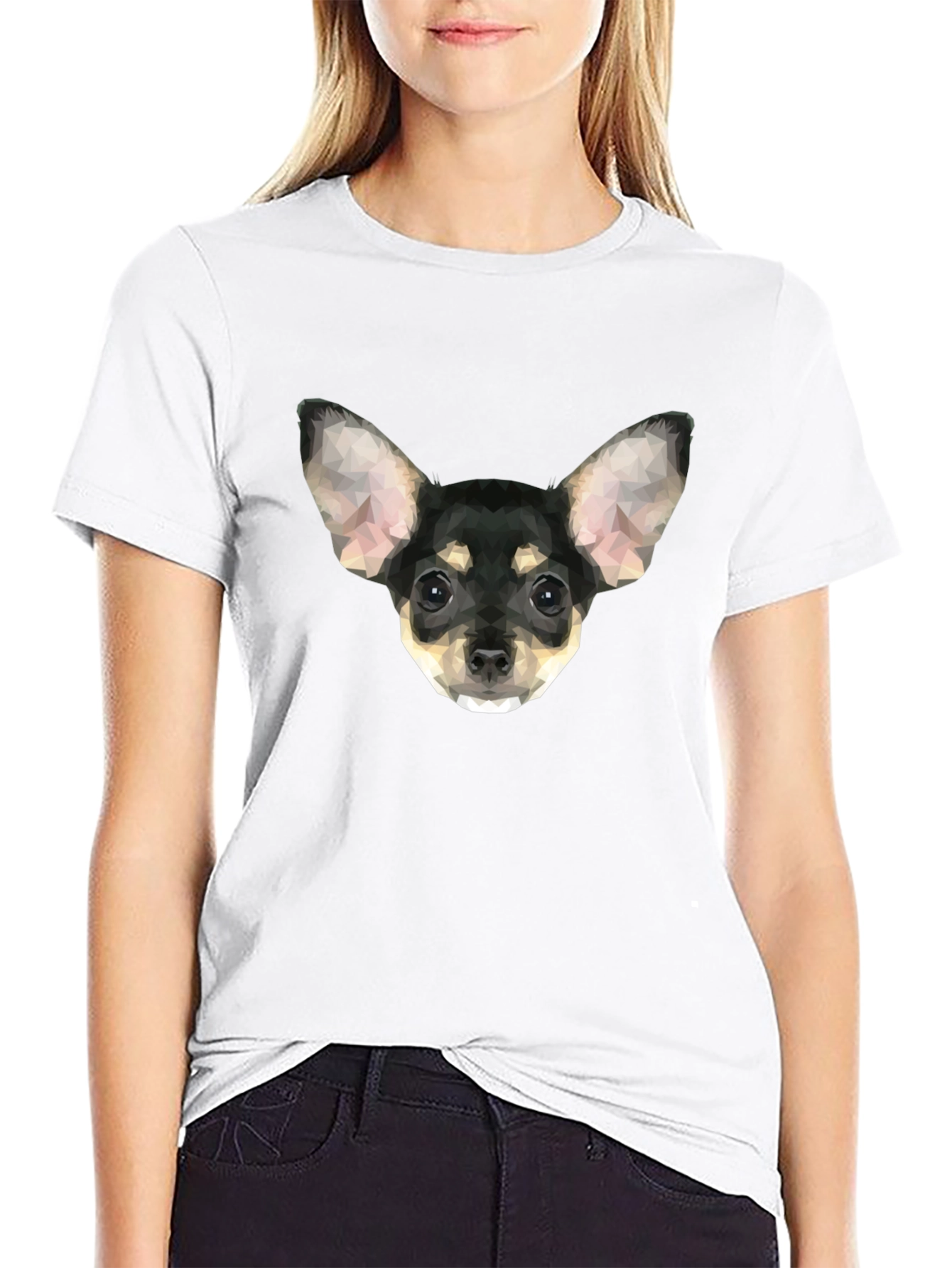Geometric Chihuahua Graphic T-Shirt - Black