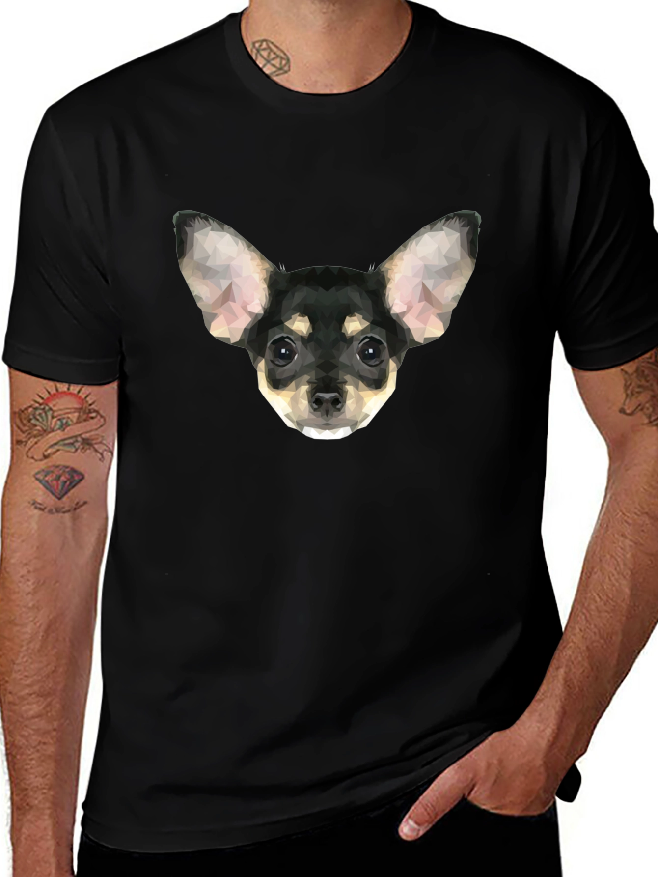 Geometric Chihuahua Graphic T-Shirt - Black