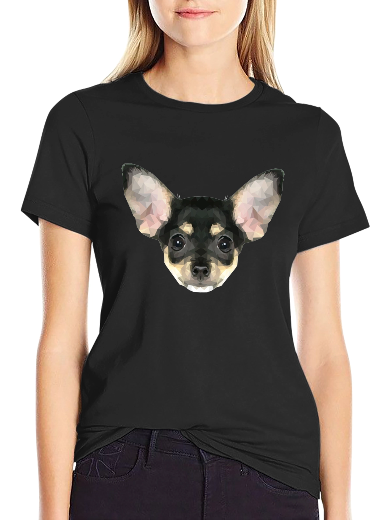 Geometric Chihuahua Graphic T-Shirt - Black
