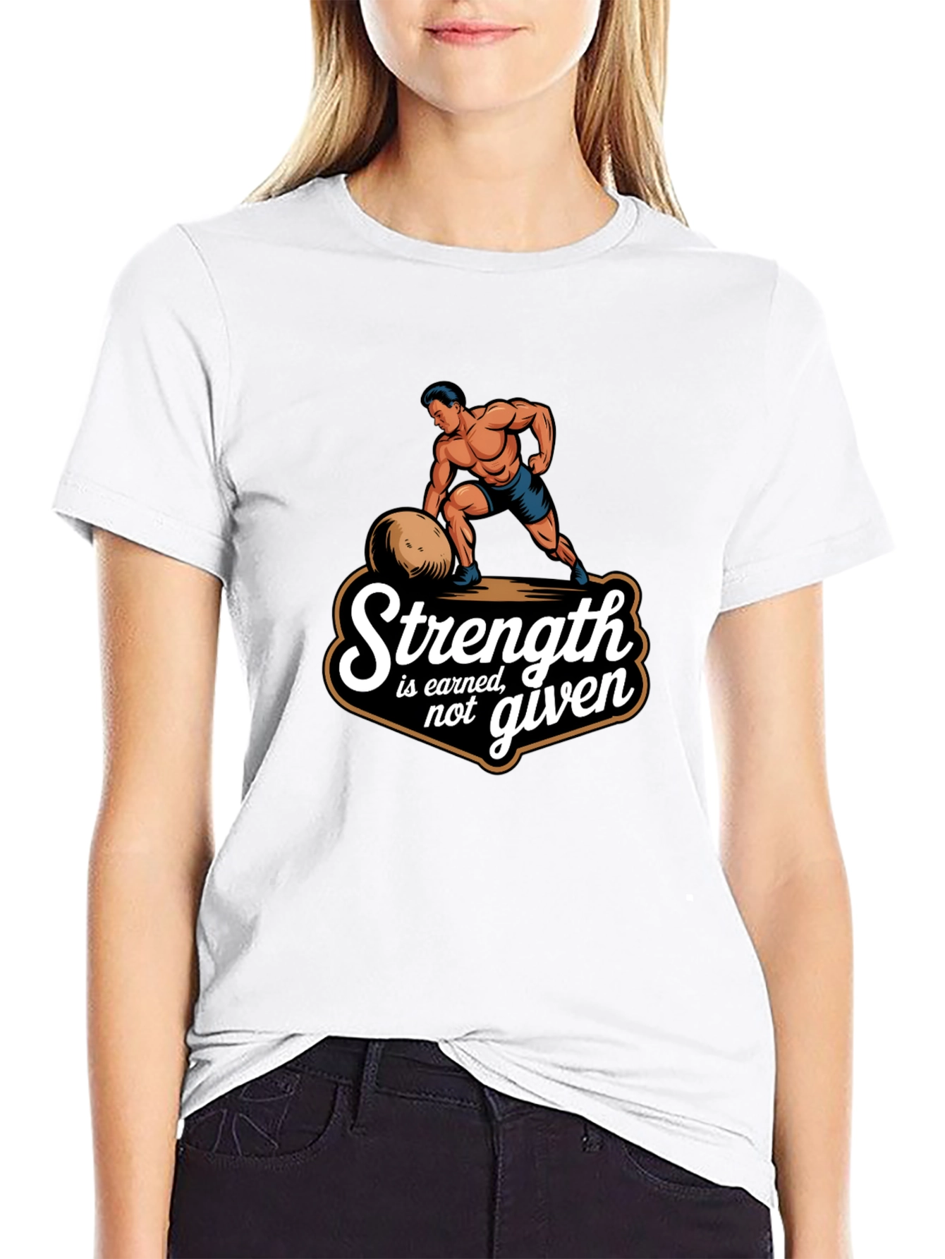 Strength Earned Graphic Tee - Bodybuilder Design Black T-Shirt