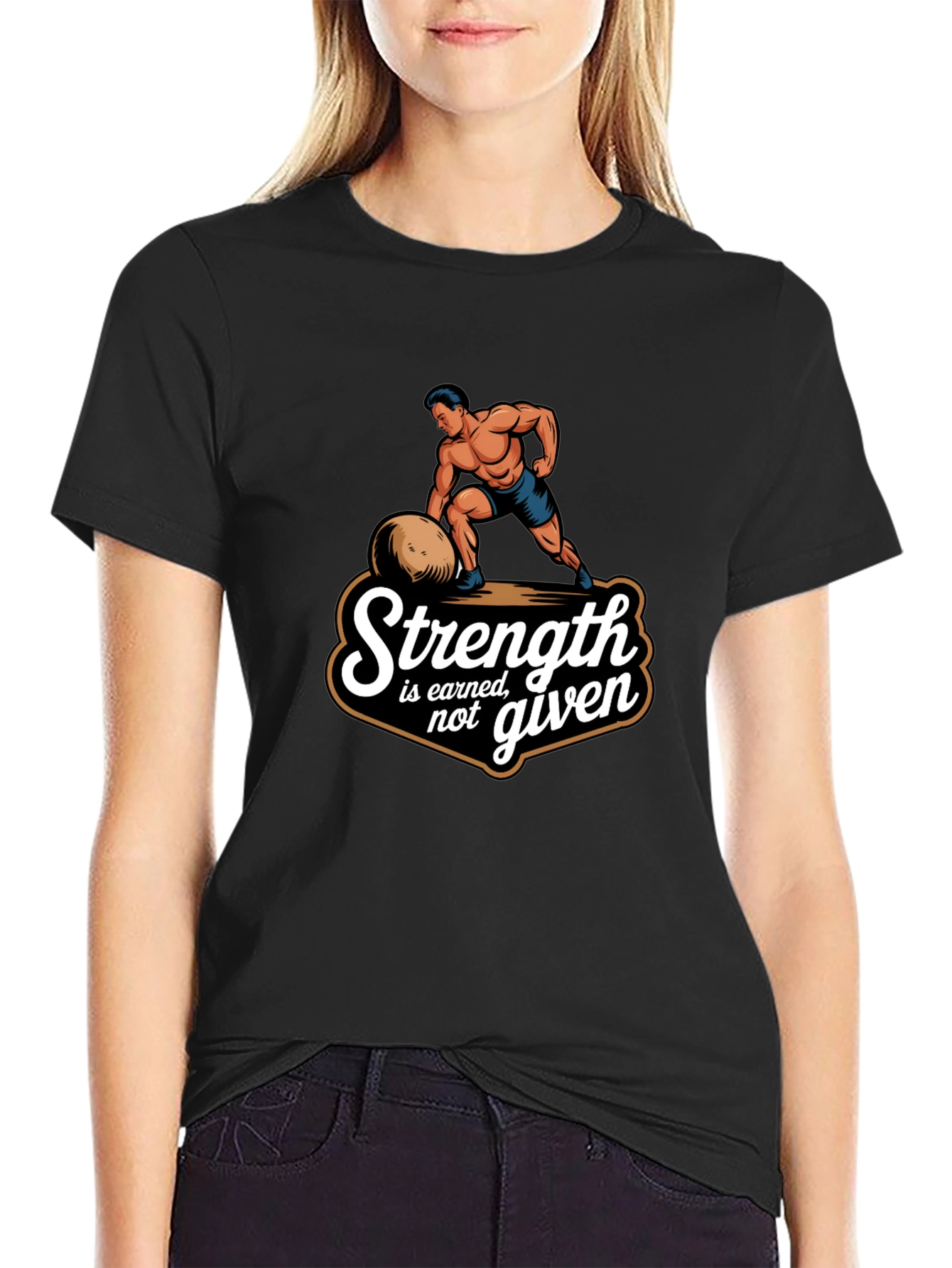 Strength Earned Graphic Tee - Bodybuilder Design Black T-Shirt