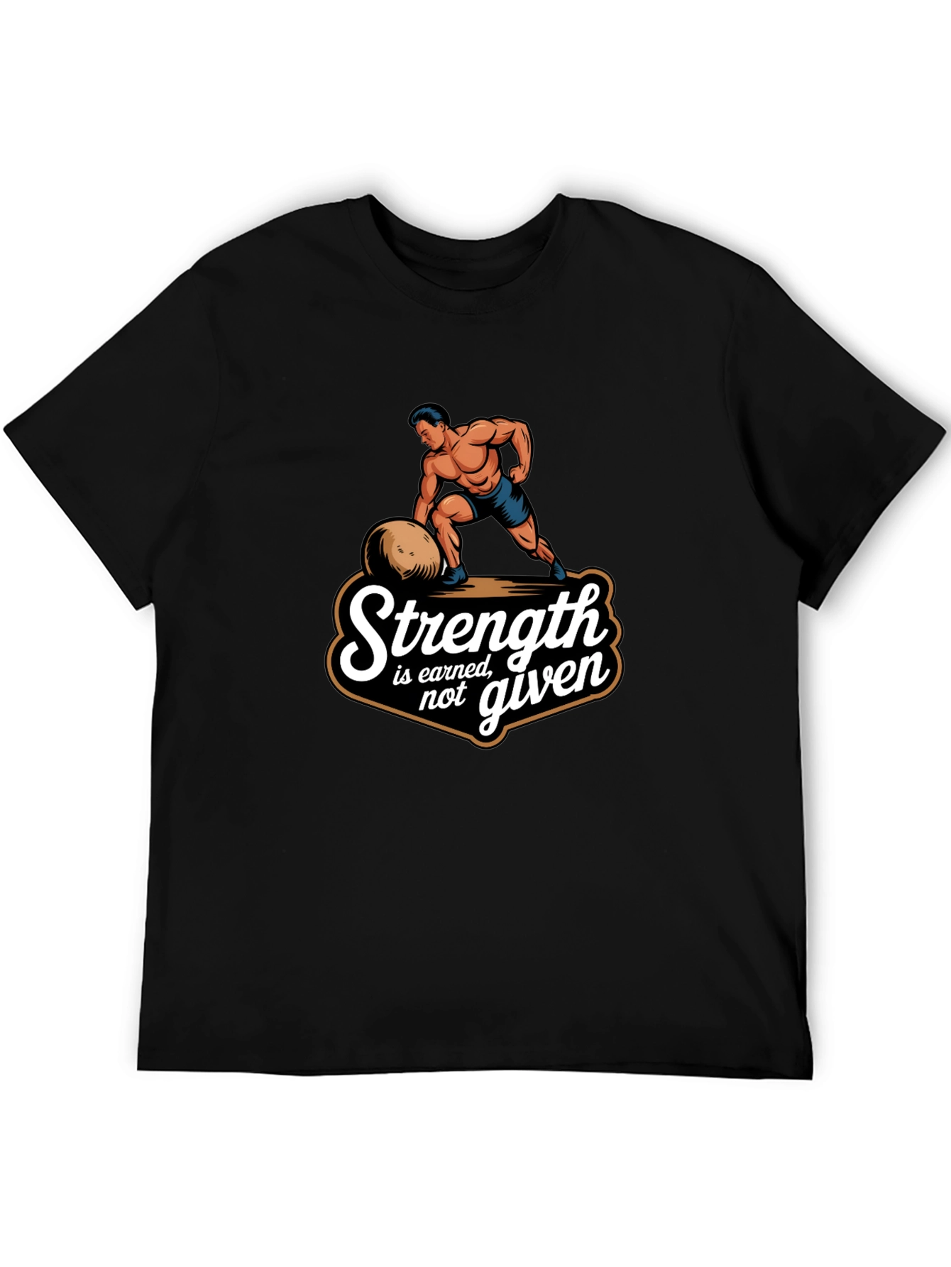 Strength Earned Graphic Tee - Bodybuilder Design Black T-Shirt