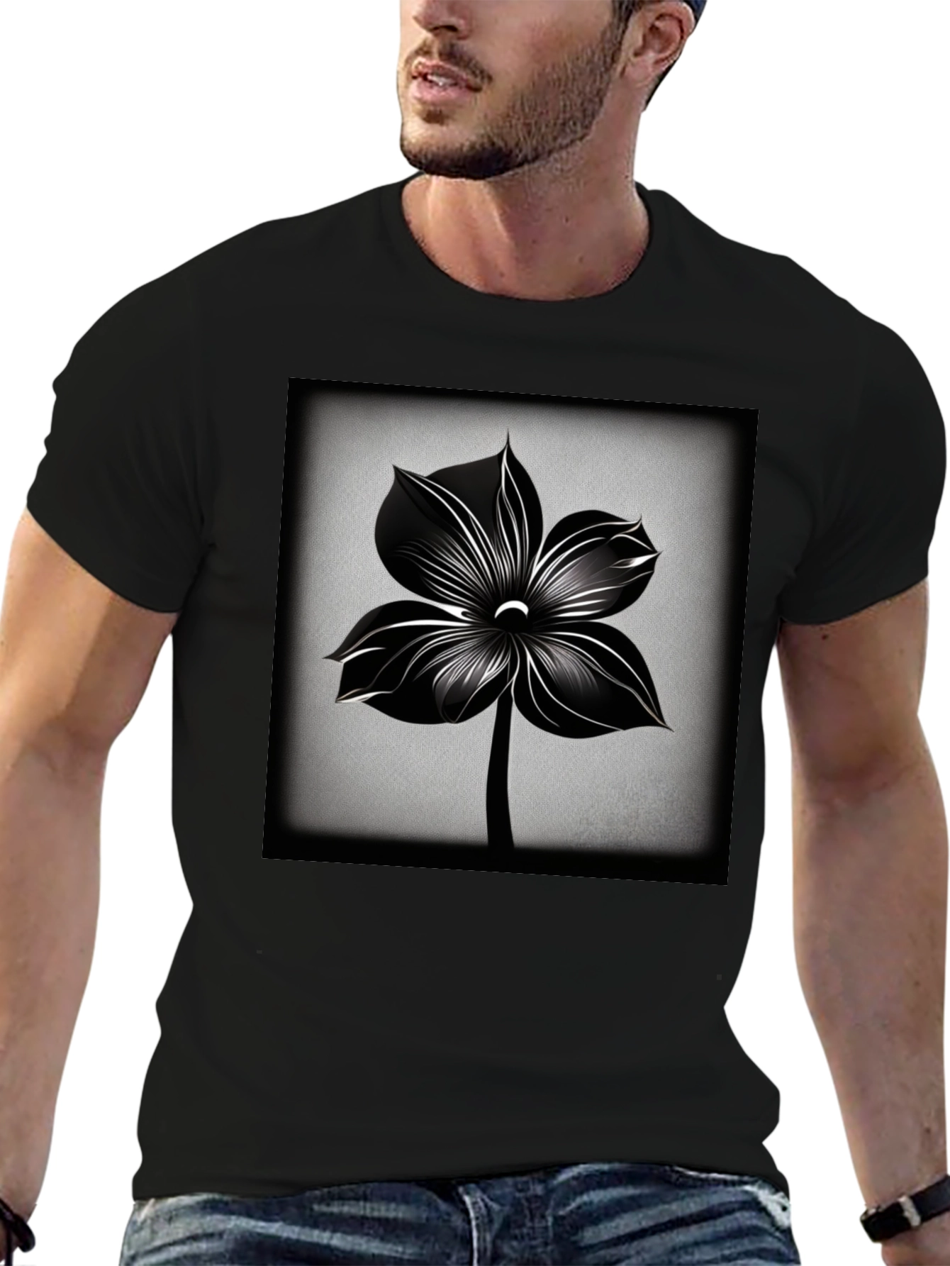 Black Flower Graphic Tee - Stylish Mens T-Shirt