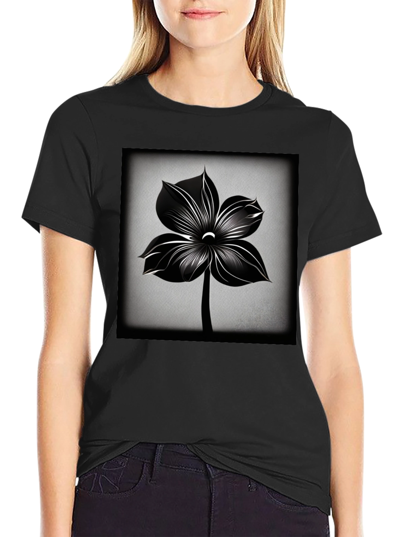 Black Flower Graphic Tee - Stylish Mens T-Shirt