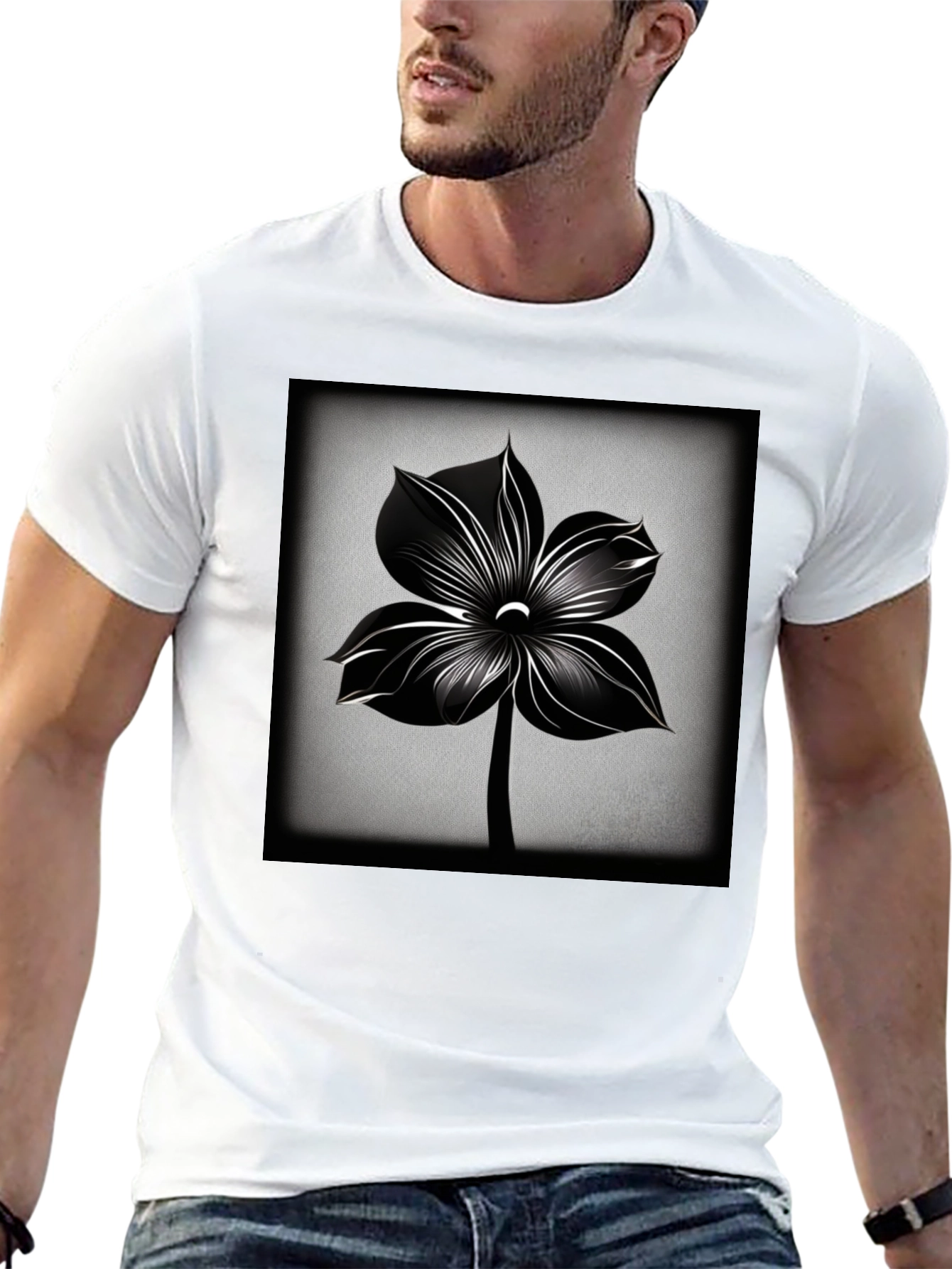 Black Flower Graphic Tee - Stylish Mens T-Shirt