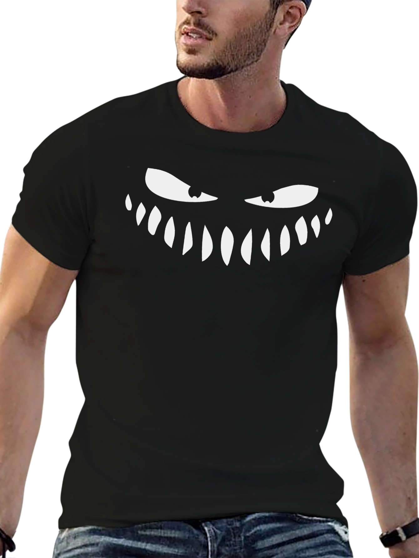 Monster Smile Graphic Tee - Black Cotton Blend Shirt