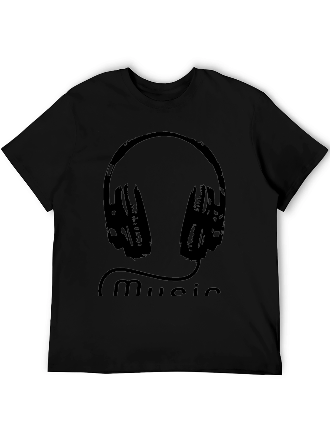 Music Lovers Black Tee with Headphone Graphic