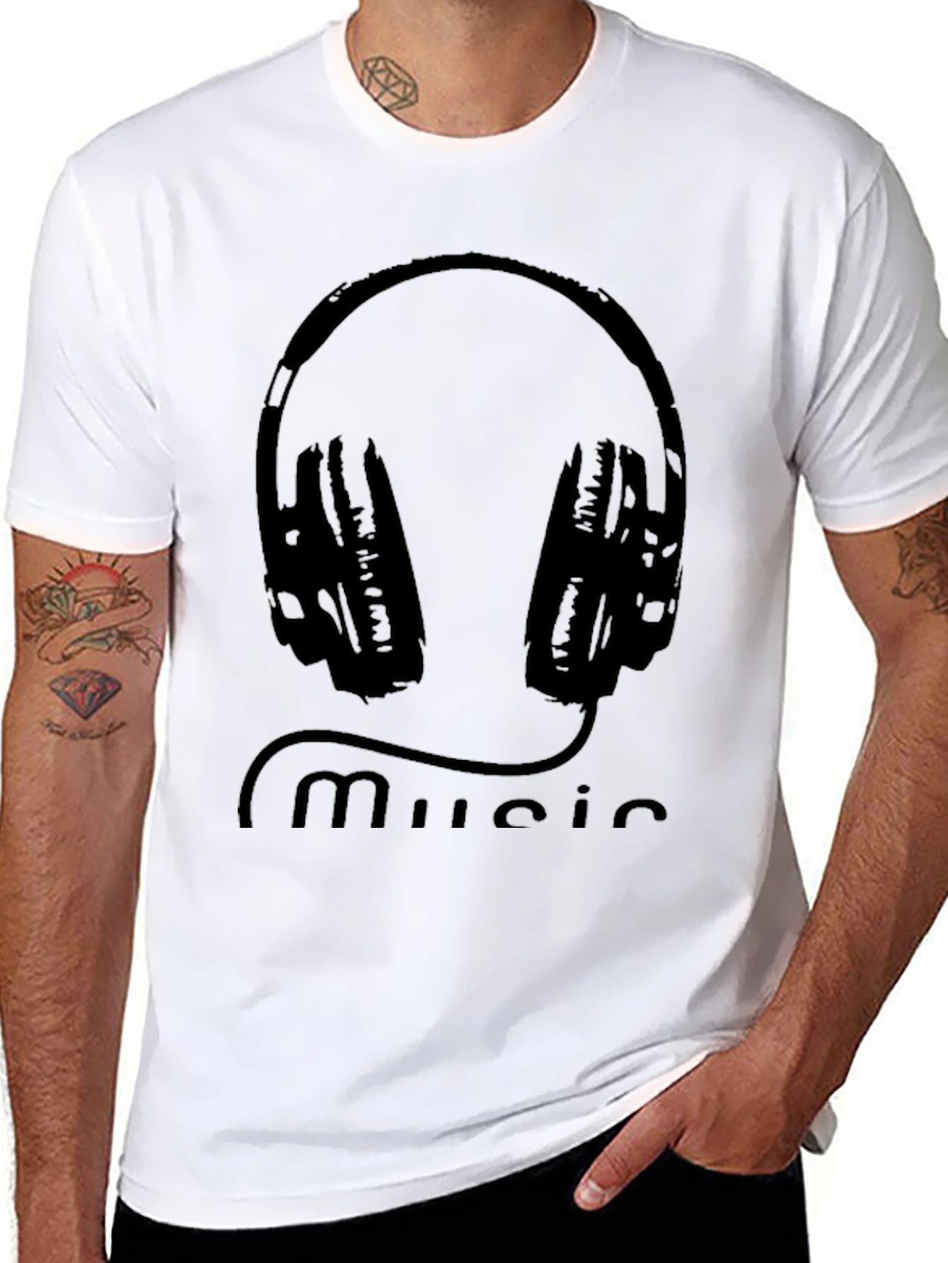 Music Lovers Black Tee with Headphone Graphic