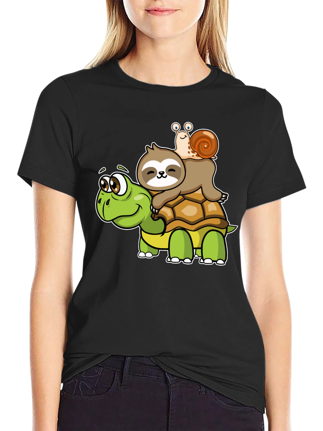 Cartoon Turtle Sloth Snail Graphic Tee