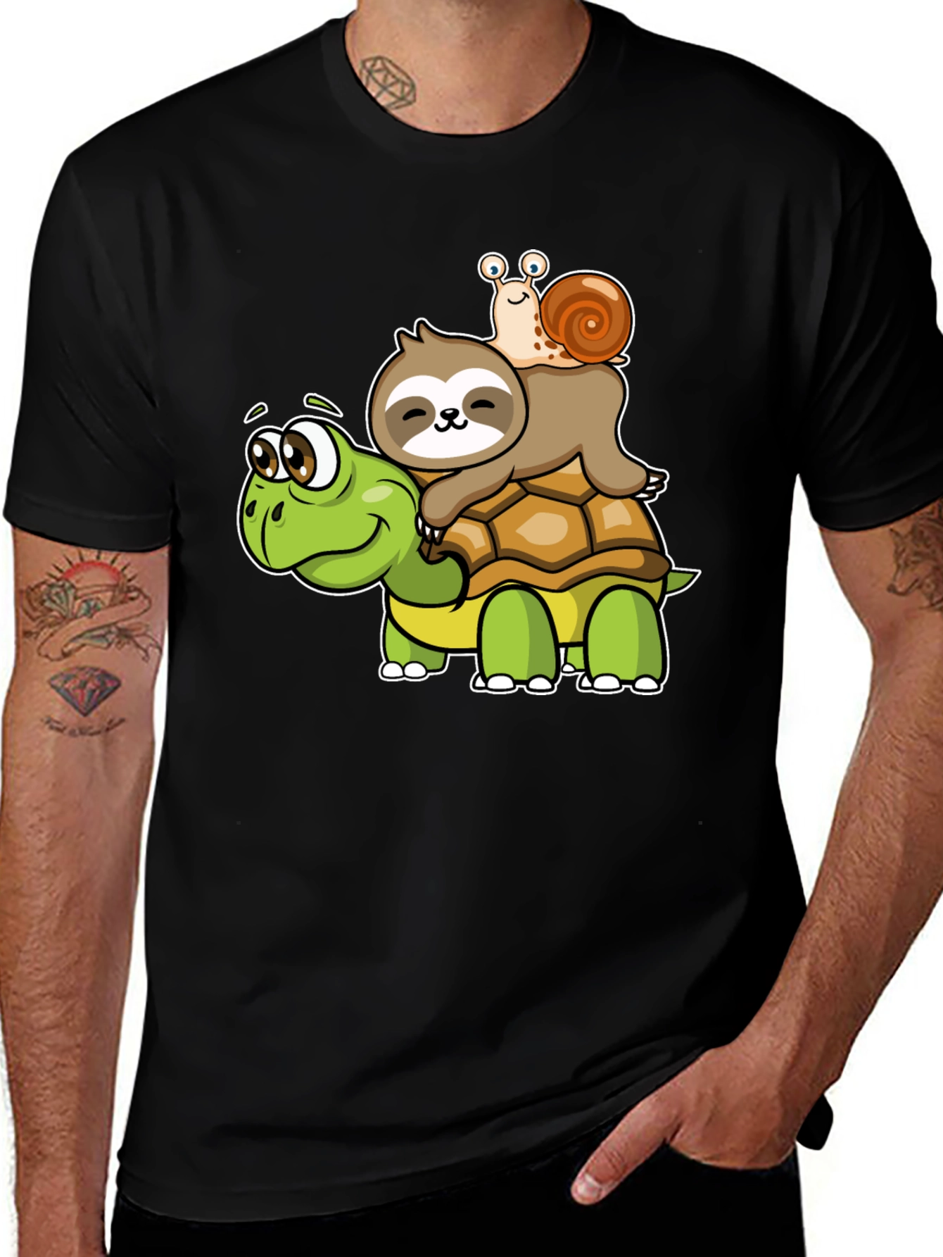 Cartoon Turtle Sloth Snail Graphic Tee
