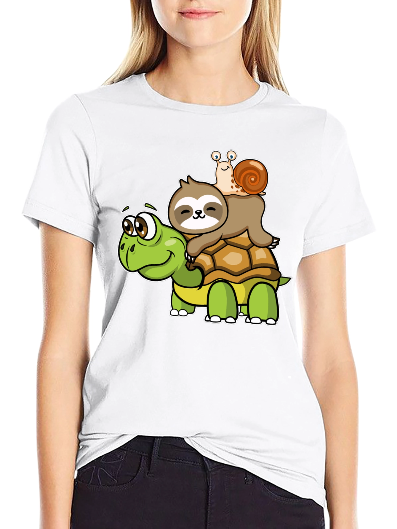 Cartoon Turtle Sloth Snail Graphic Tee