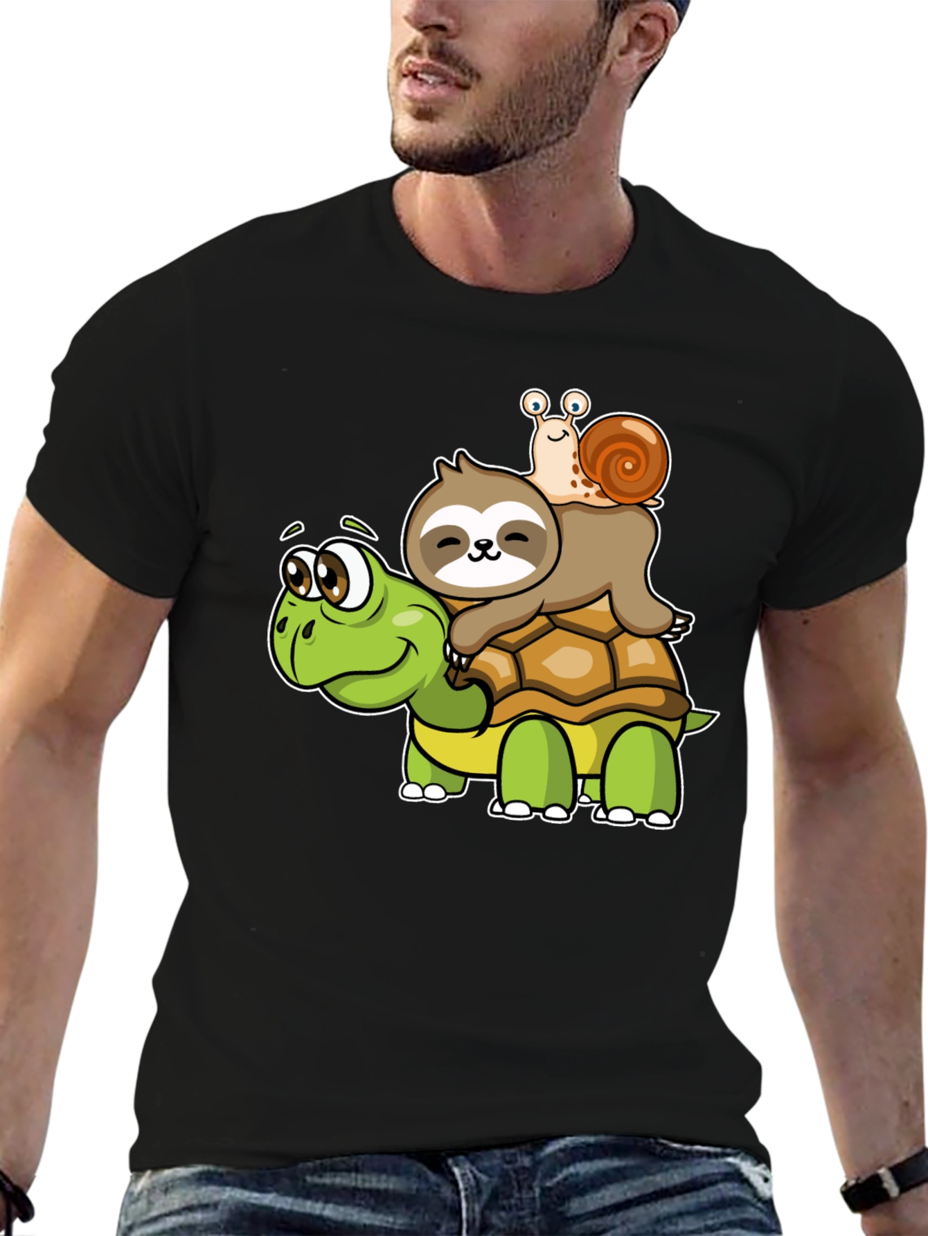 Cartoon Turtle Sloth Snail Graphic Tee