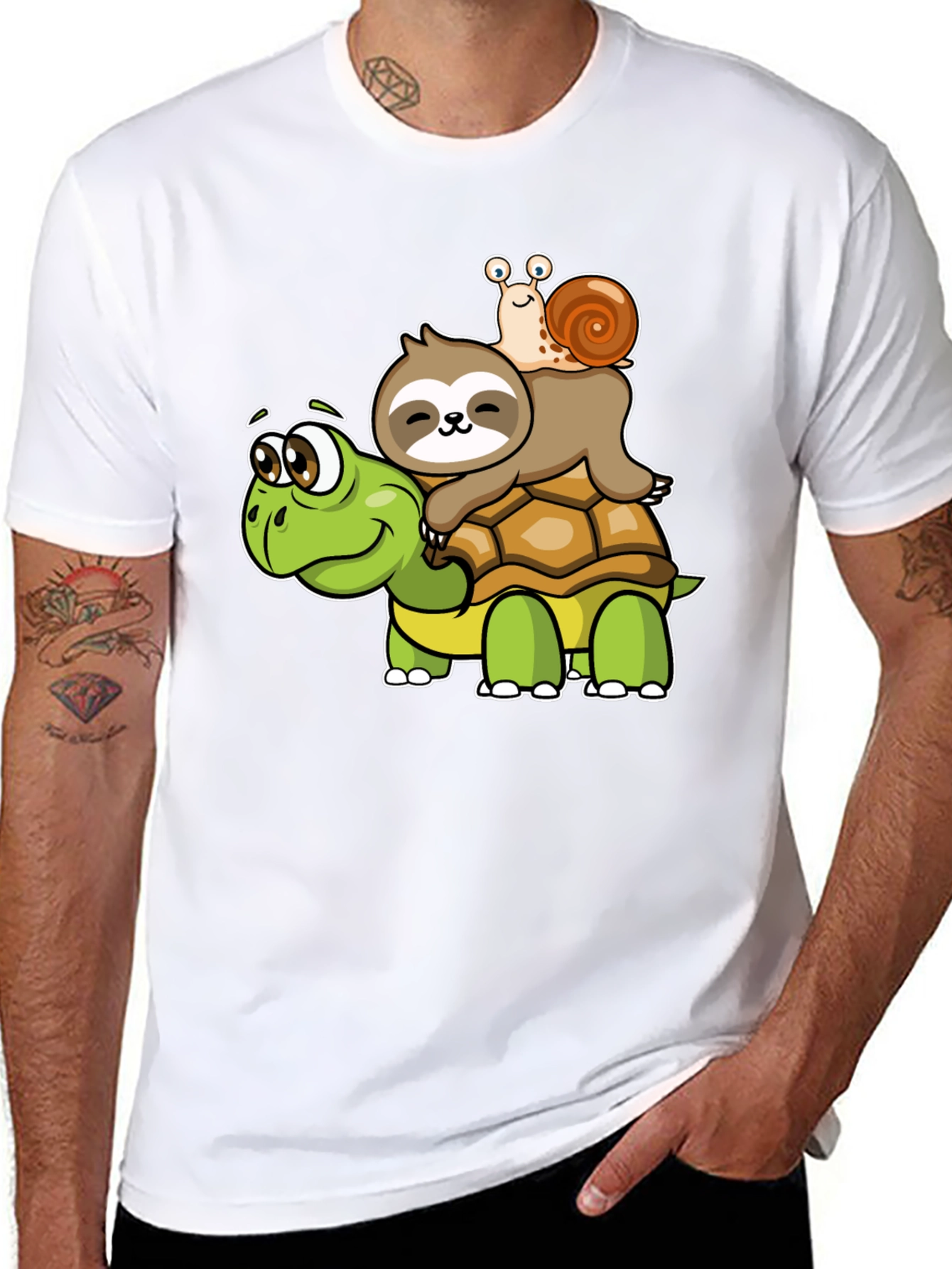 Cartoon Turtle Sloth Snail Graphic Tee