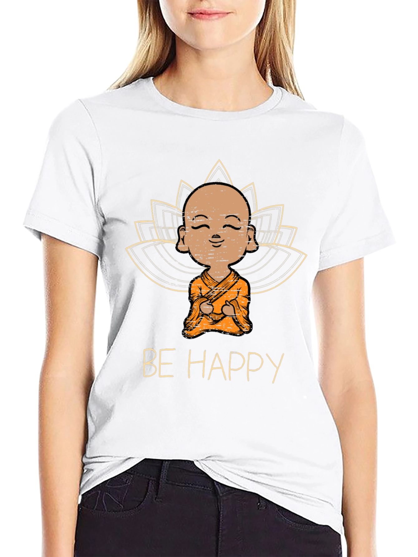 Be Happy Monk Graphic Tee - Black