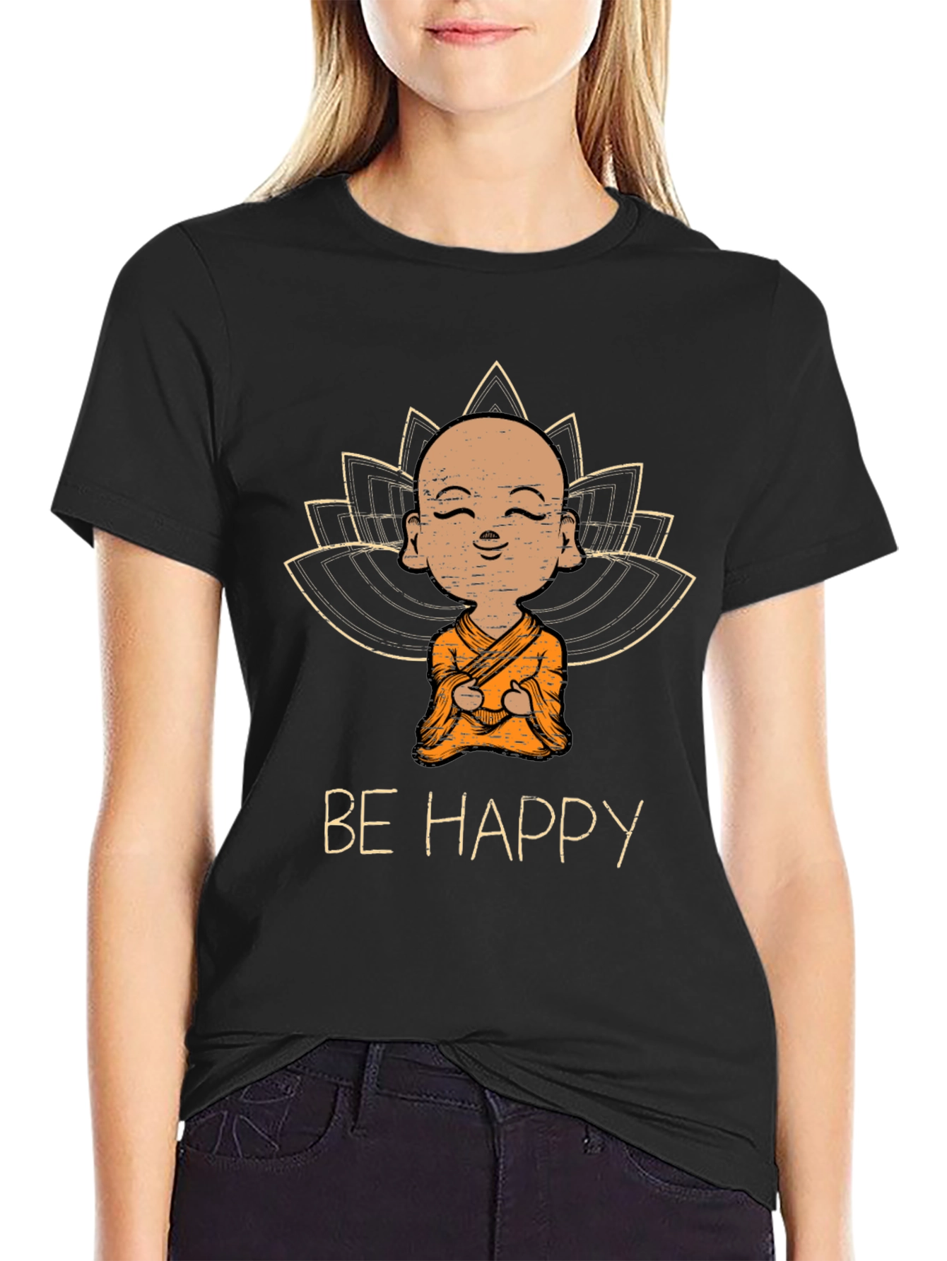 Be Happy Monk Graphic Tee - Black