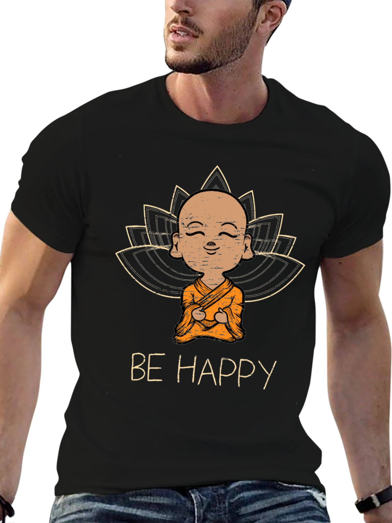 Be Happy Monk Graphic Tee - Black