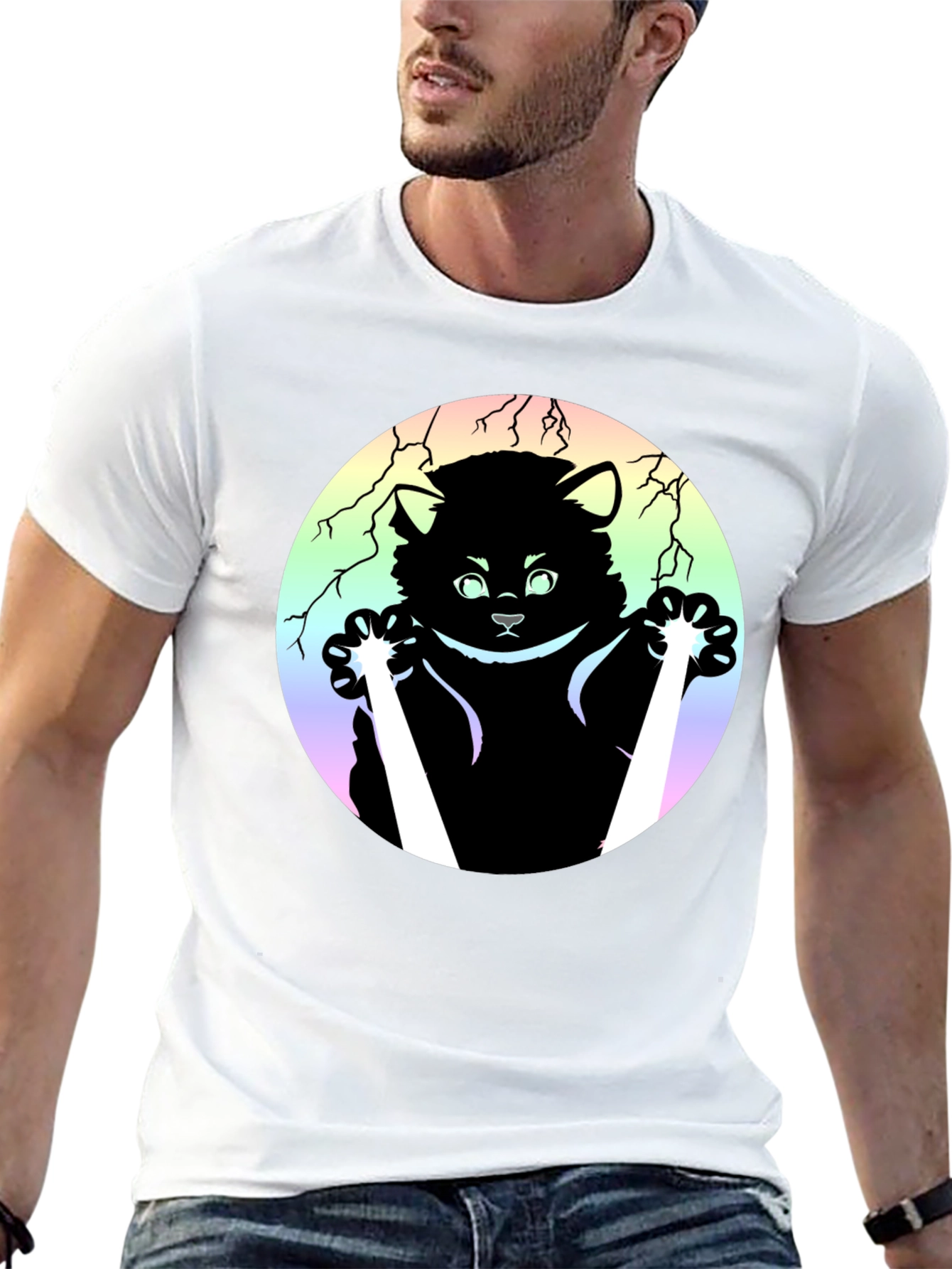 Kawaii Cat & Dagger Graphic Tee - Black