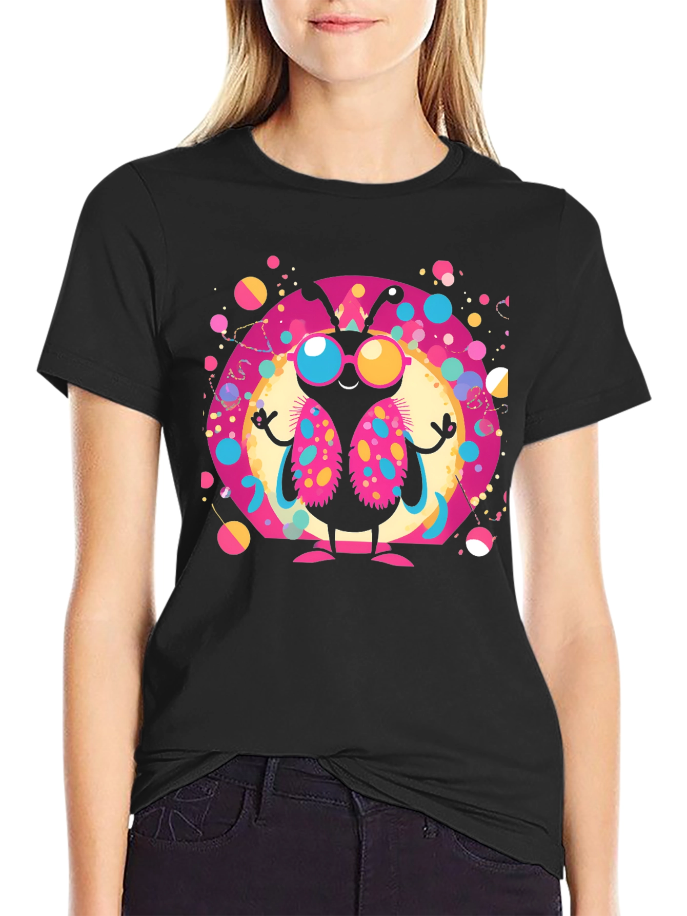 Funky Butterfly Graphic Tee - Black Cotton T-Shirt