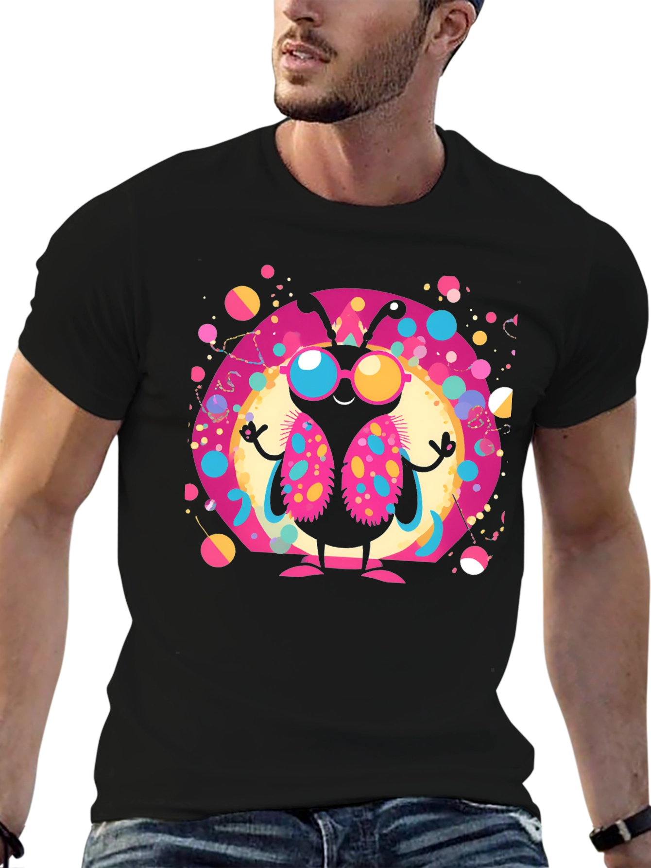 Funky Butterfly Graphic Tee - Black Cotton T-Shirt